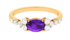 Oval Amethyst East West Ring with Diamond Side Stones Amethyst - ( AAA ) - Quality - Rosec Jewels