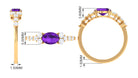 Oval Amethyst East West Ring with Diamond Side Stones Amethyst - ( AAA ) - Quality - Rosec Jewels