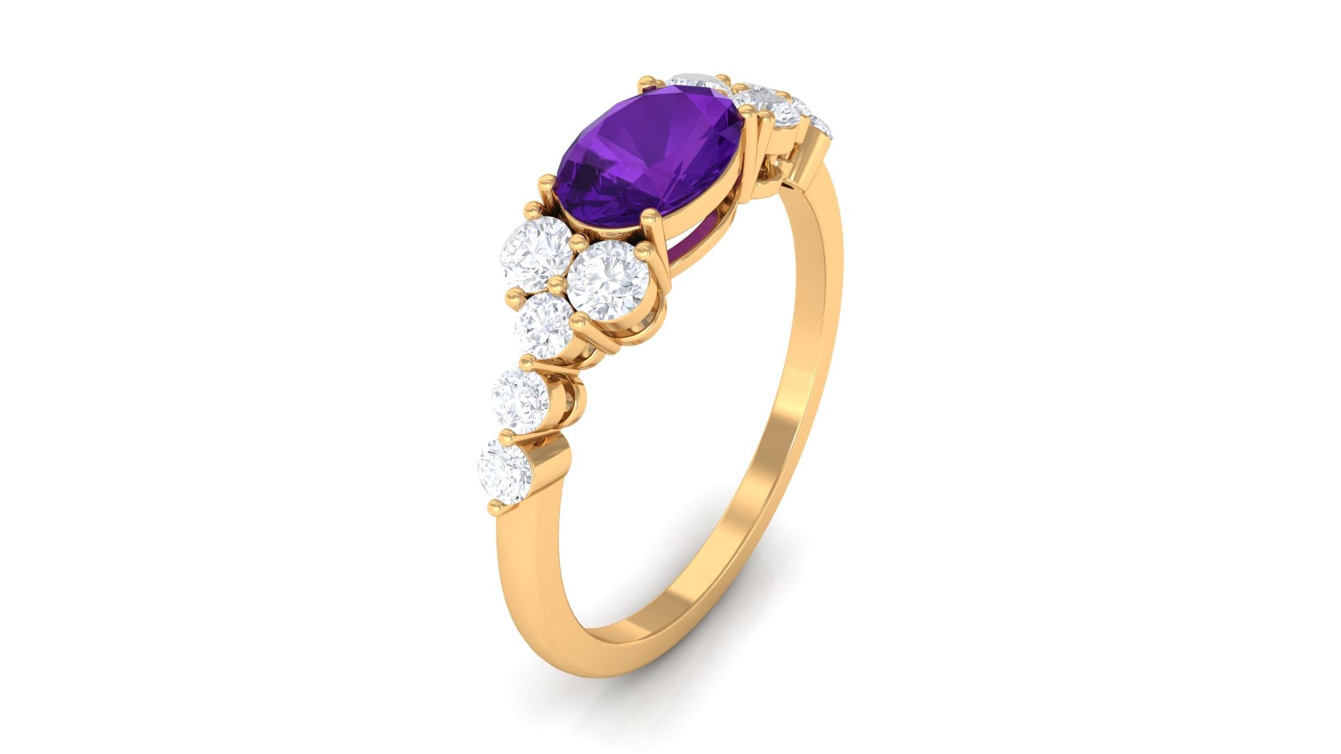 Oval Amethyst East West Ring with Diamond Side Stones Amethyst - ( AAA ) - Quality - Rosec Jewels