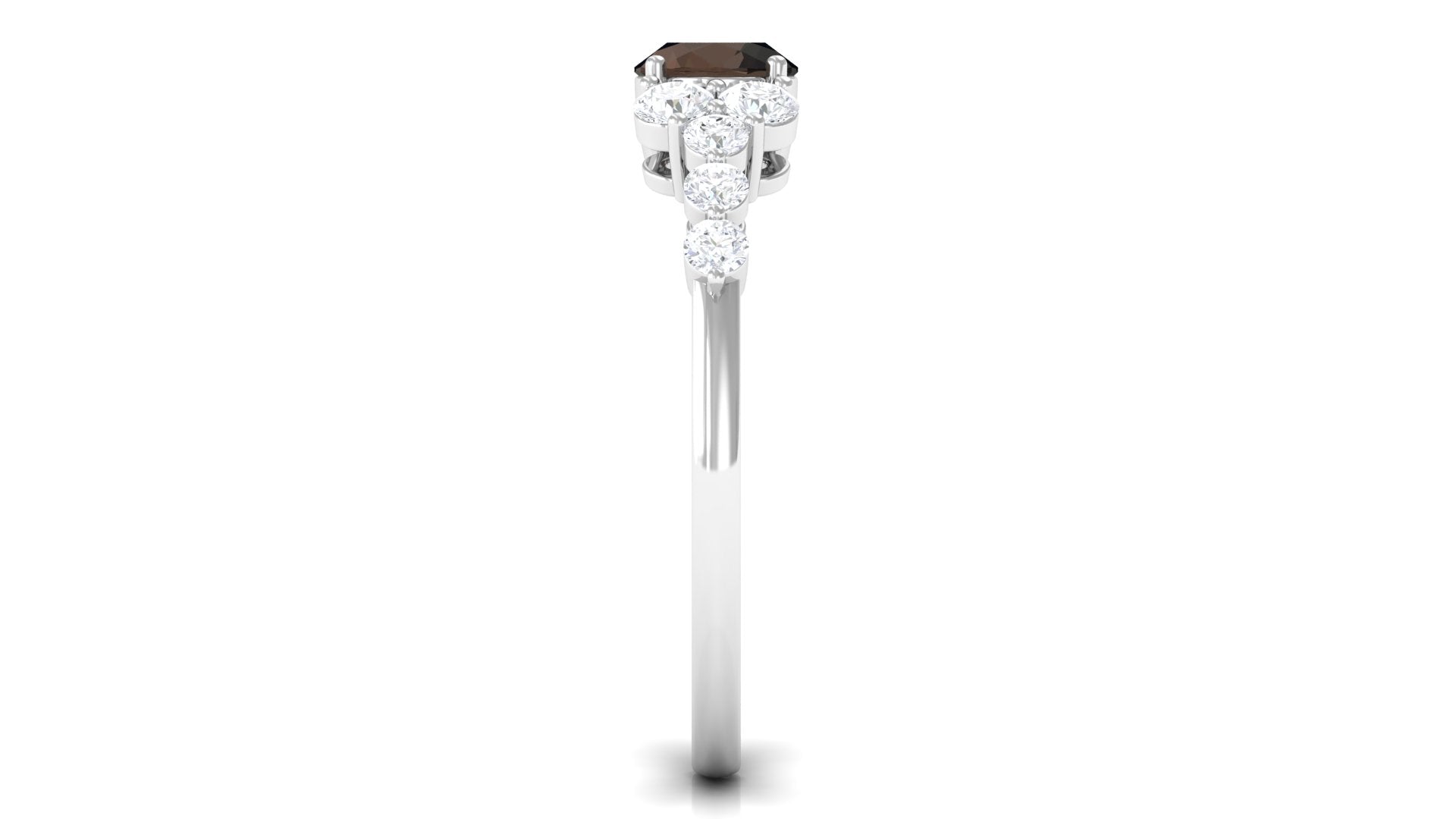 Solitaire Smoky Quartz East West Ring with Diamond Side Stones Smoky Quartz - ( AAA ) - Quality - Rosec Jewels