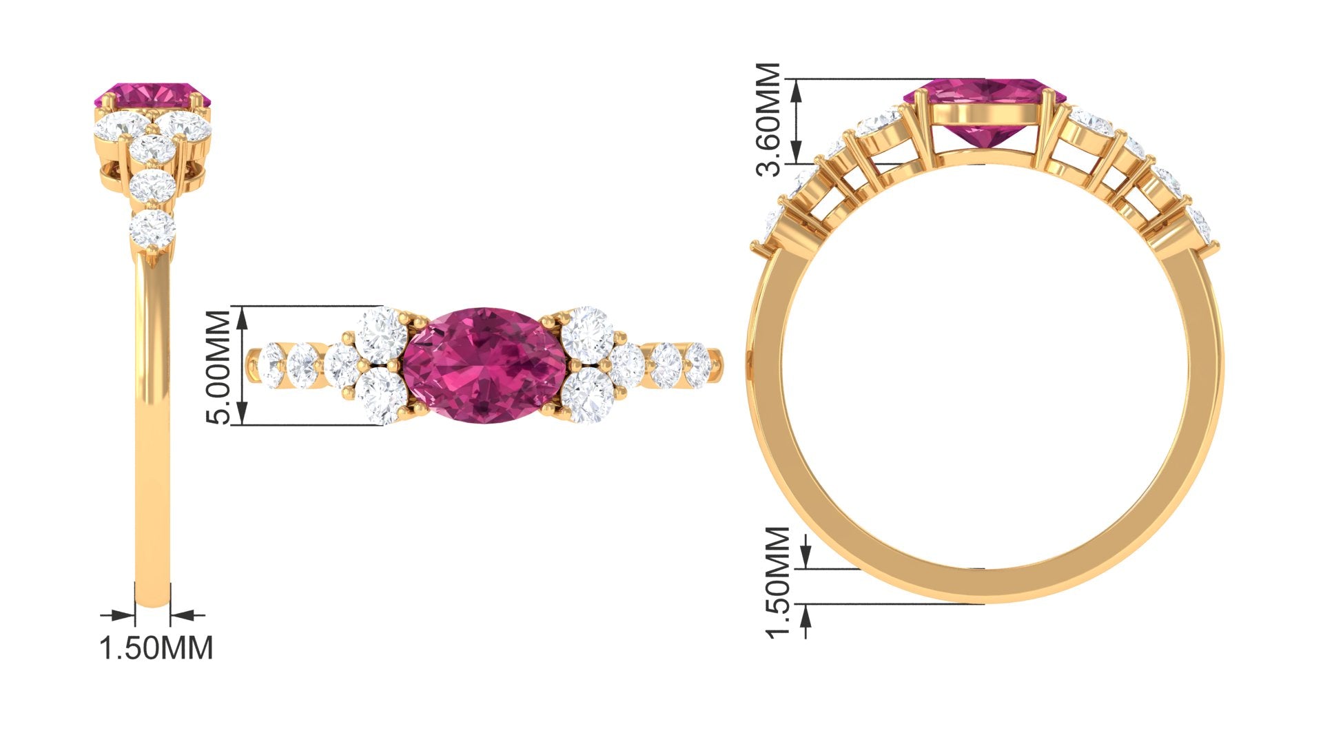 Pink Tourmaline Solitaire East West Ring with Diamond Side Stones Pink Tourmaline - ( AAA ) - Quality - Rosec Jewels