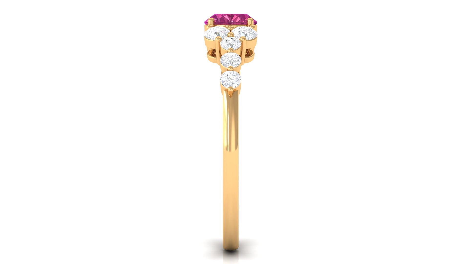 Pink Tourmaline Solitaire East West Ring with Diamond Side Stones Pink Tourmaline - ( AAA ) - Quality - Rosec Jewels