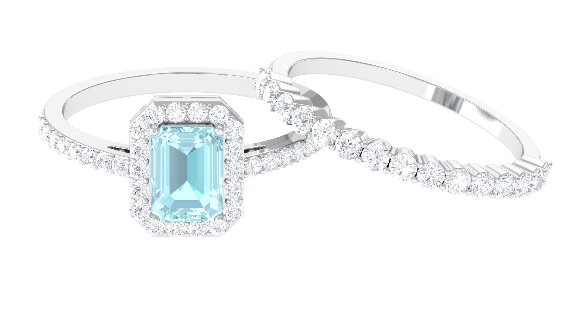 2.75 CT Sky Blue Topaz and Moissanite Stackable Ring Set Sky Blue Topaz - ( AAA ) - Quality - Rosec Jewels