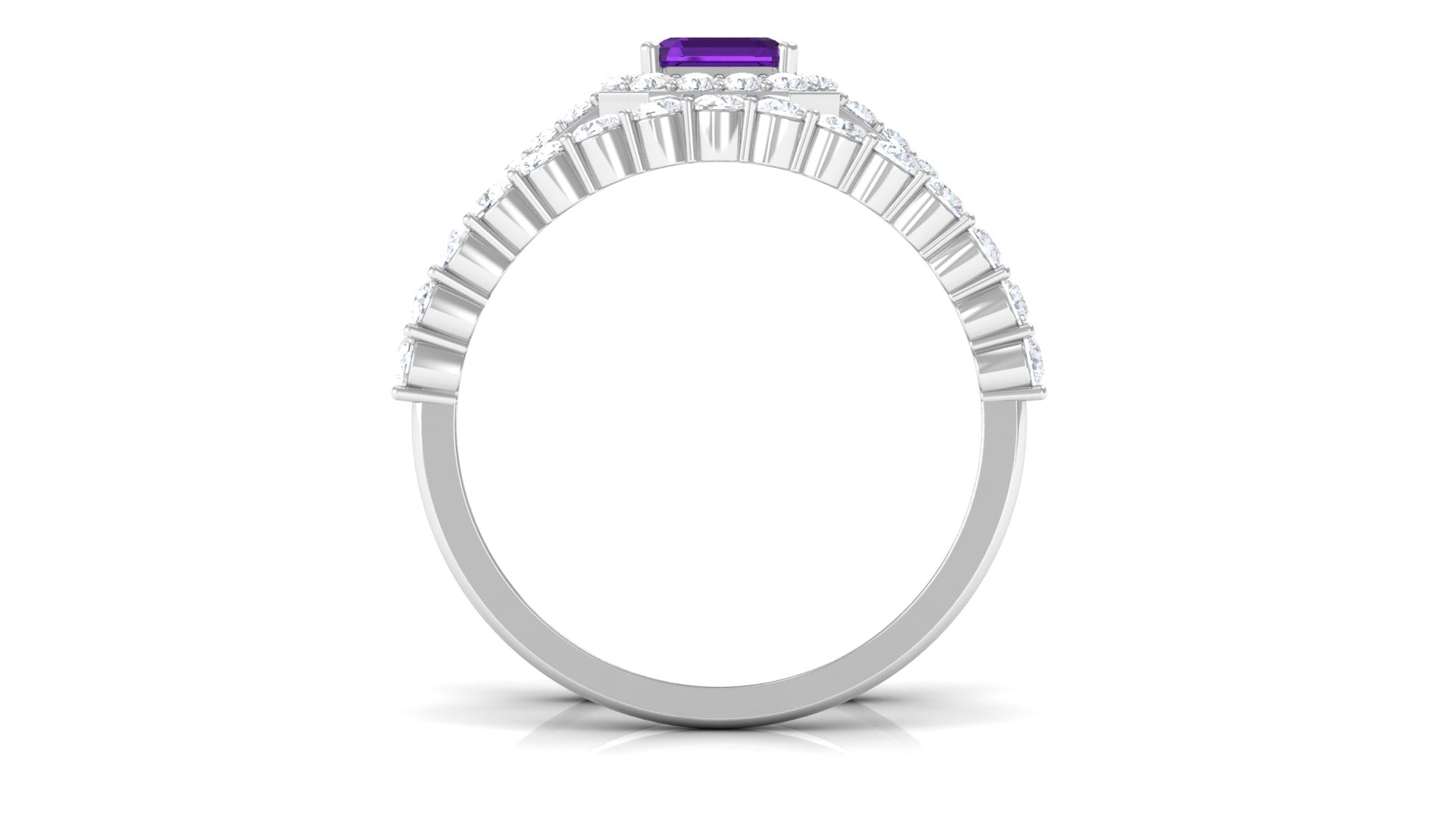 Emerald Cut Amethyst and Moissanite Stackable Ring Set Amethyst - ( AAA ) - Quality - Rosec Jewels