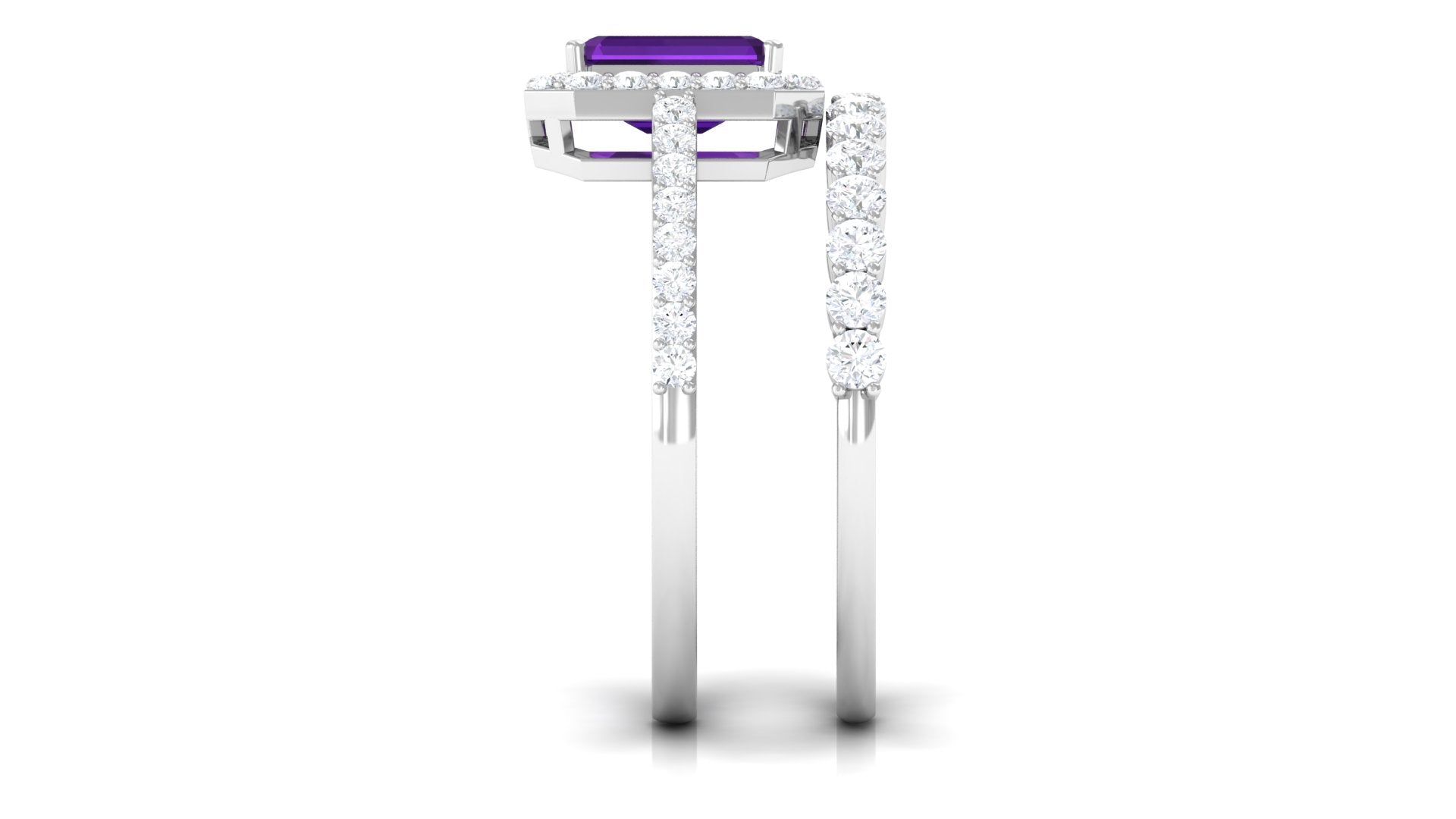 Emerald Cut Amethyst and Moissanite Stackable Ring Set Amethyst - ( AAA ) - Quality - Rosec Jewels