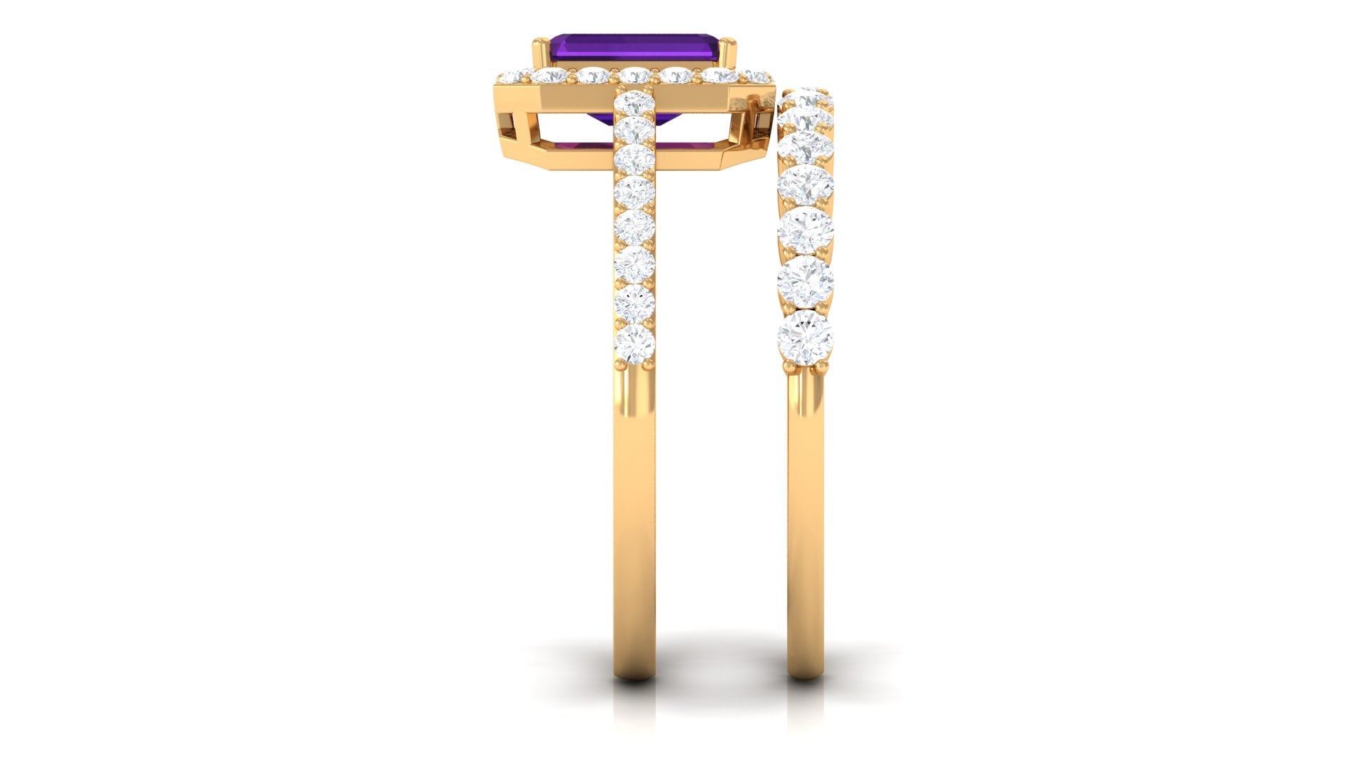 Emerald Cut Amethyst and Moissanite Stackable Ring Set Amethyst - ( AAA ) - Quality - Rosec Jewels