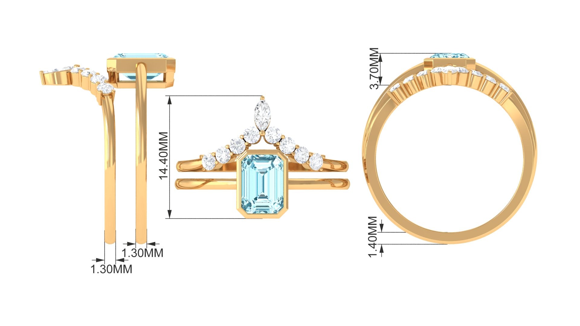 Natural Aquamarine Solitaire Ring Set with Diamond Aquamarine - ( AAA ) - Quality - Rosec Jewels