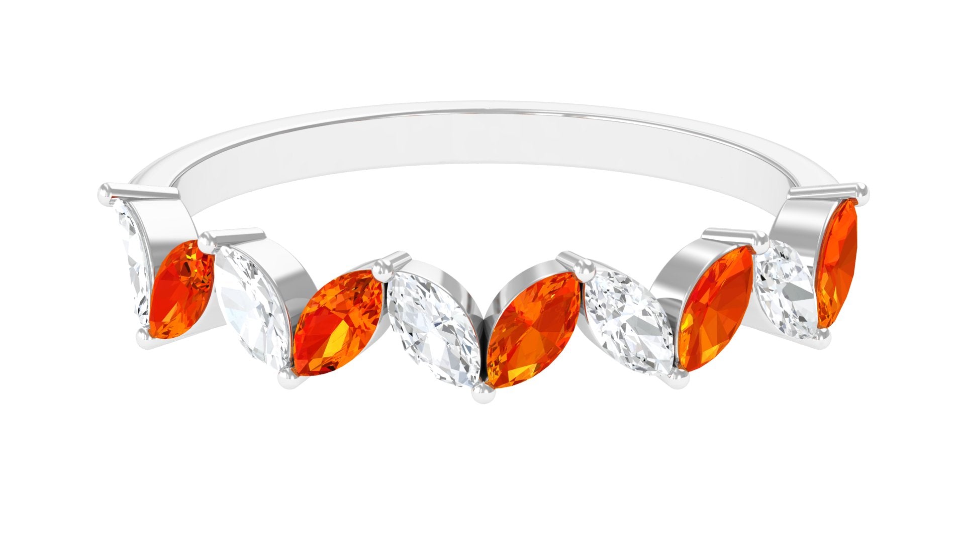 Marquise Created Orange Sapphire and Moissanite Half Eternity Ring Lab Created Orange Sapphire - ( AAAA ) - Quality - Rosec Jewels