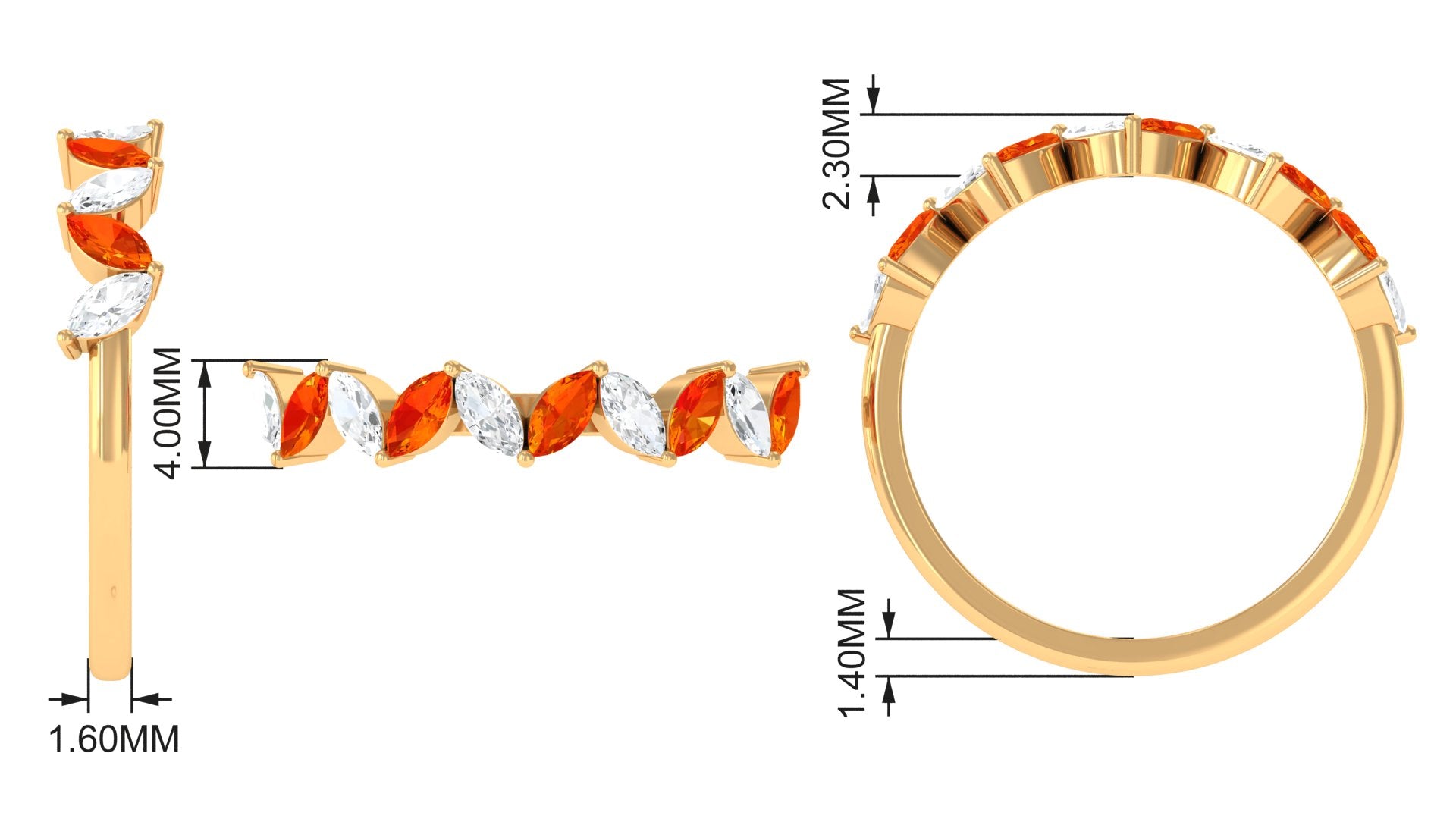 Marquise Created Orange Sapphire and Moissanite Half Eternity Ring Lab Created Orange Sapphire - ( AAAA ) - Quality - Rosec Jewels