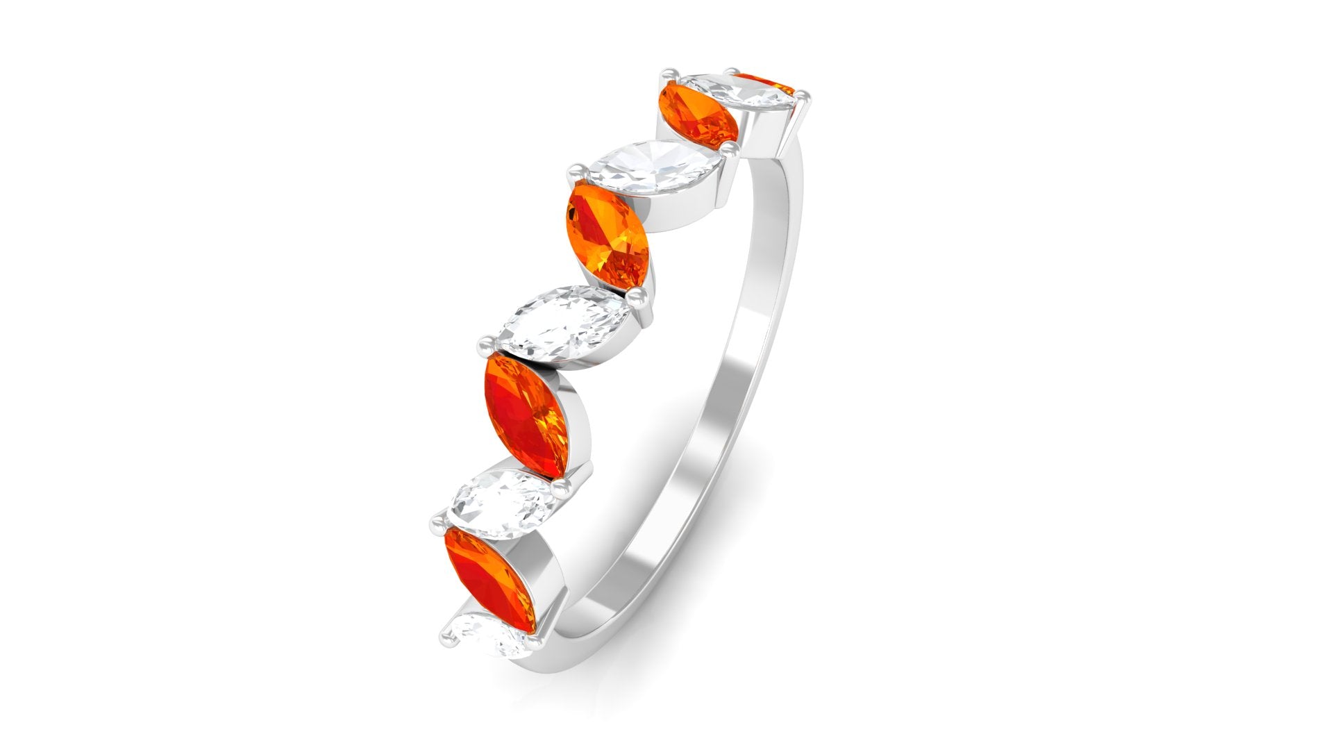 Marquise Created Orange Sapphire and Moissanite Half Eternity Ring Lab Created Orange Sapphire - ( AAAA ) - Quality - Rosec Jewels