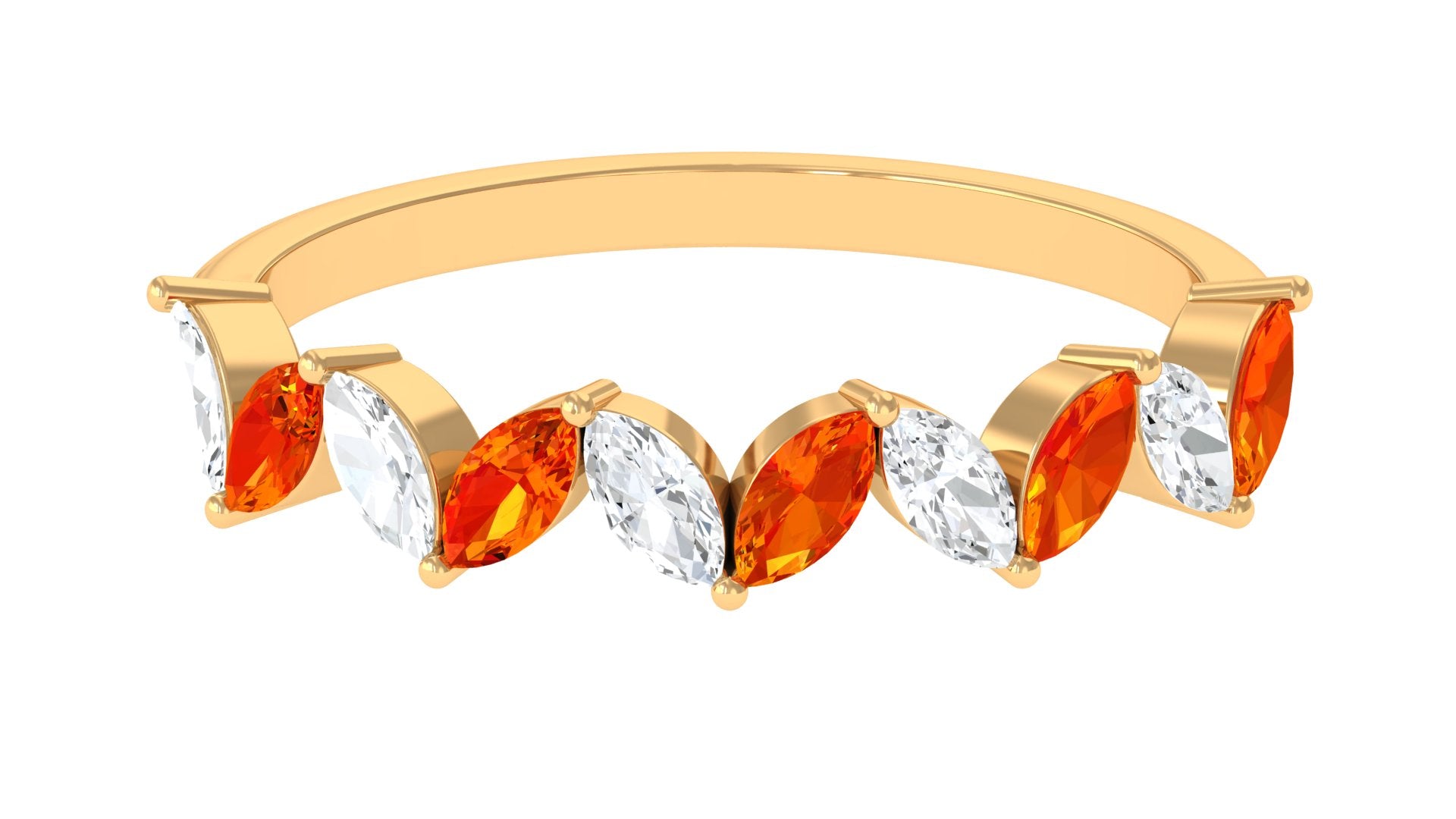 Marquise Created Orange Sapphire and Moissanite Half Eternity Ring Lab Created Orange Sapphire - ( AAAA ) - Quality - Rosec Jewels