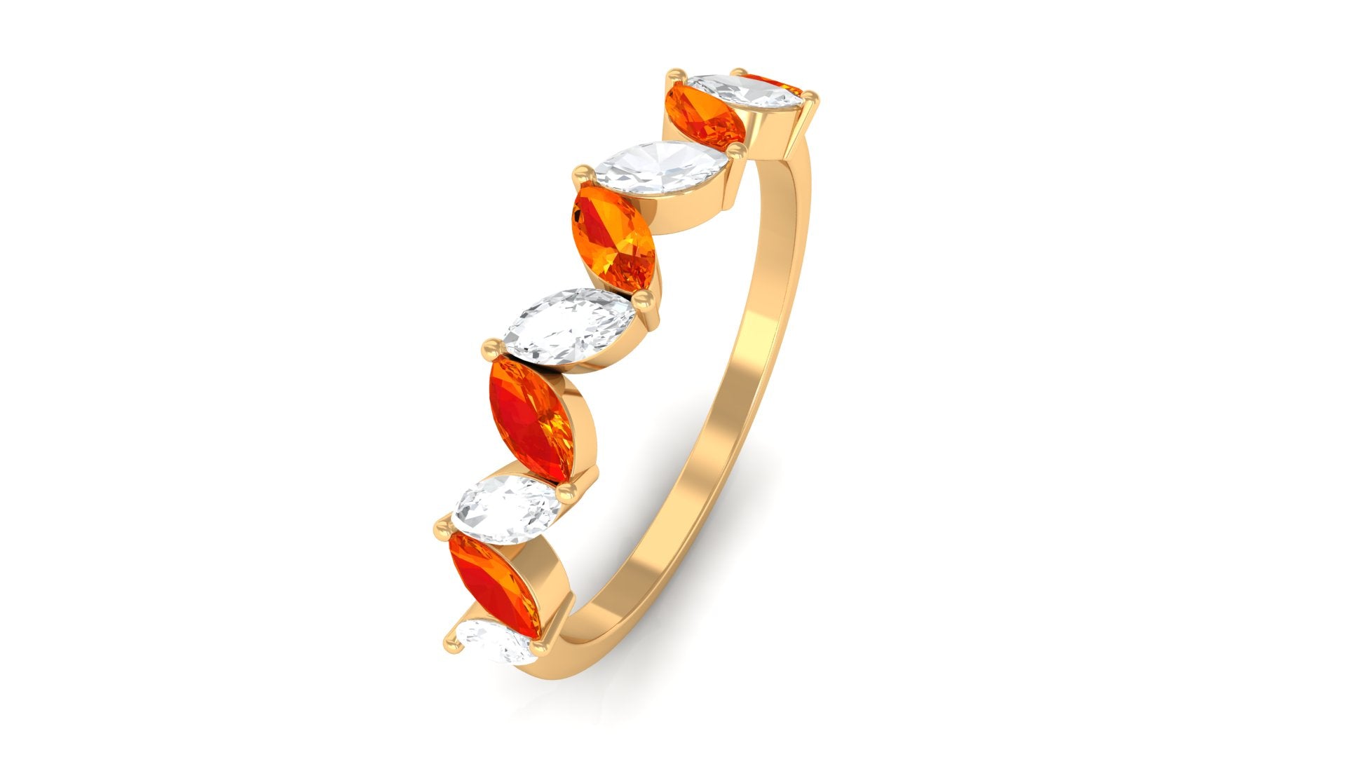 Marquise Created Orange Sapphire and Moissanite Half Eternity Ring Lab Created Orange Sapphire - ( AAAA ) - Quality - Rosec Jewels