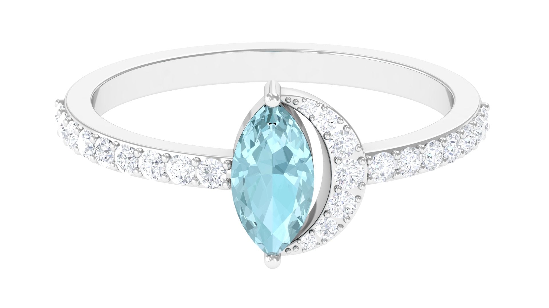 Marquise Cut Sky Blue Topaz and Diamond Minimal Ring Sky Blue Topaz - ( AAA ) - Quality - Rosec Jewels