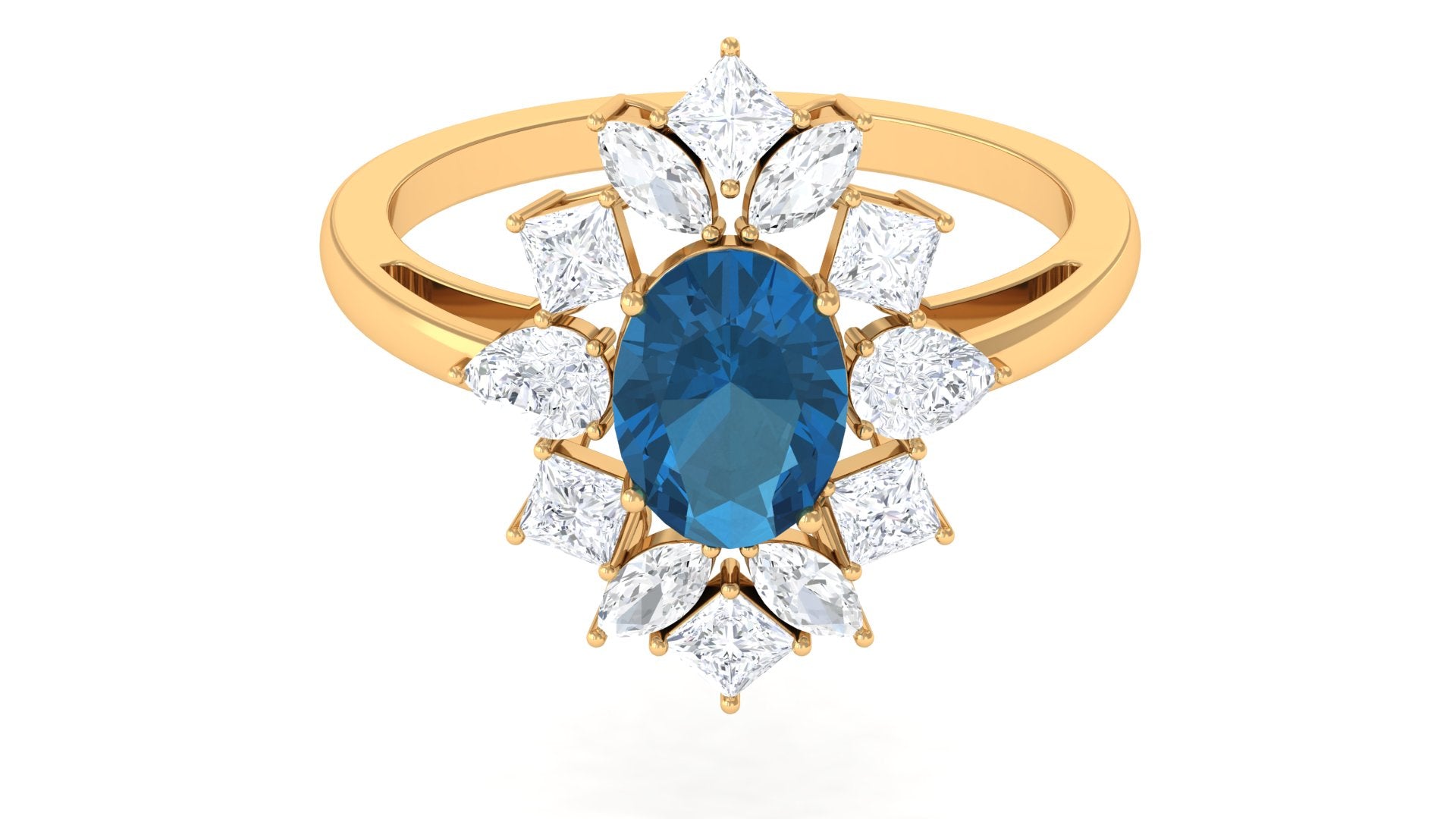 2.25 CT London Blue Topaz and Moissanite Flower Cocktail Ring London Blue Topaz - ( AAA ) - Quality - Rosec Jewels