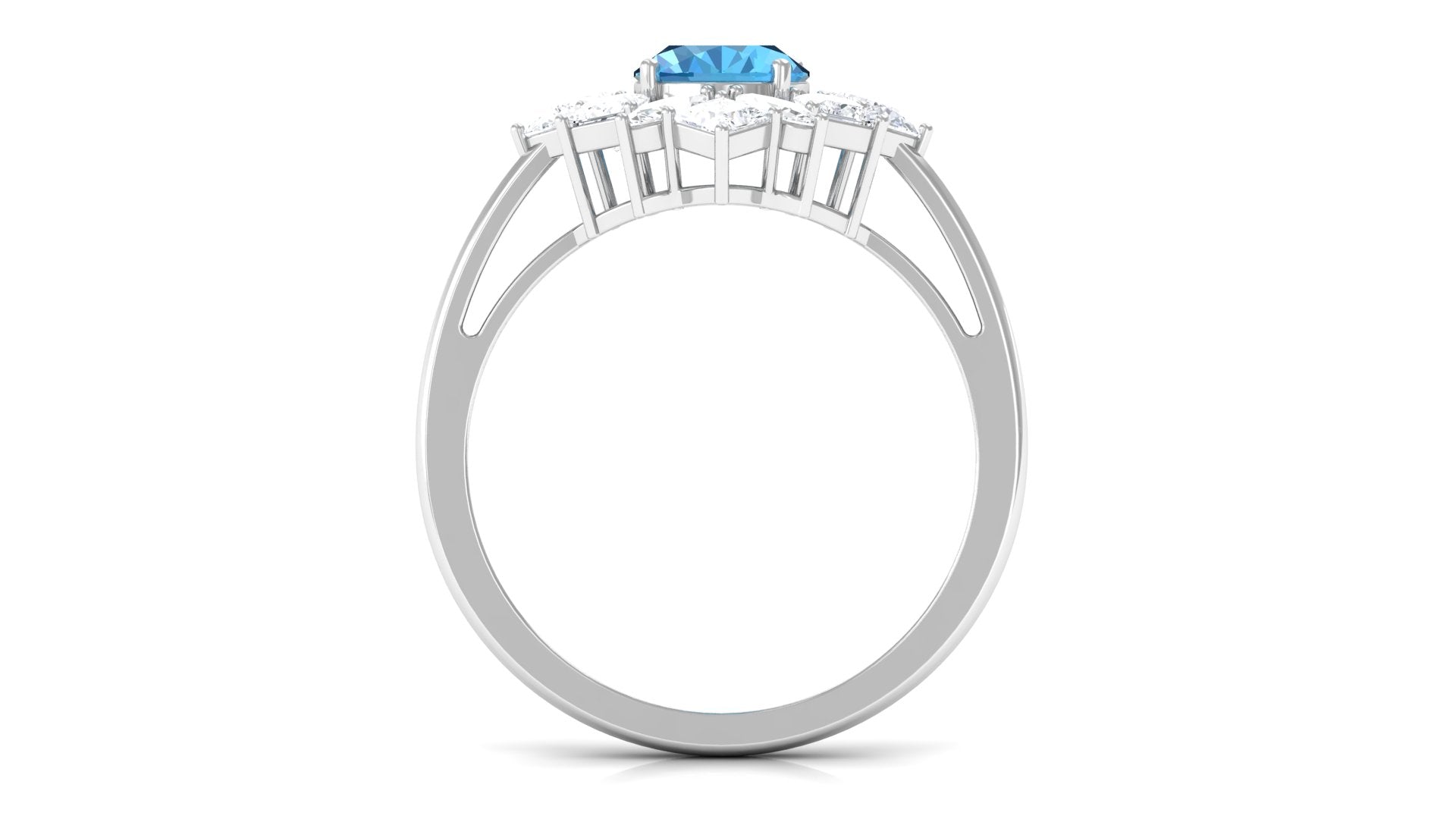 Oval Cut Swiss Blue Topaz Cocktail Ring with Moissanite Stones Swiss Blue Topaz - ( AAA ) - Quality - Rosec Jewels