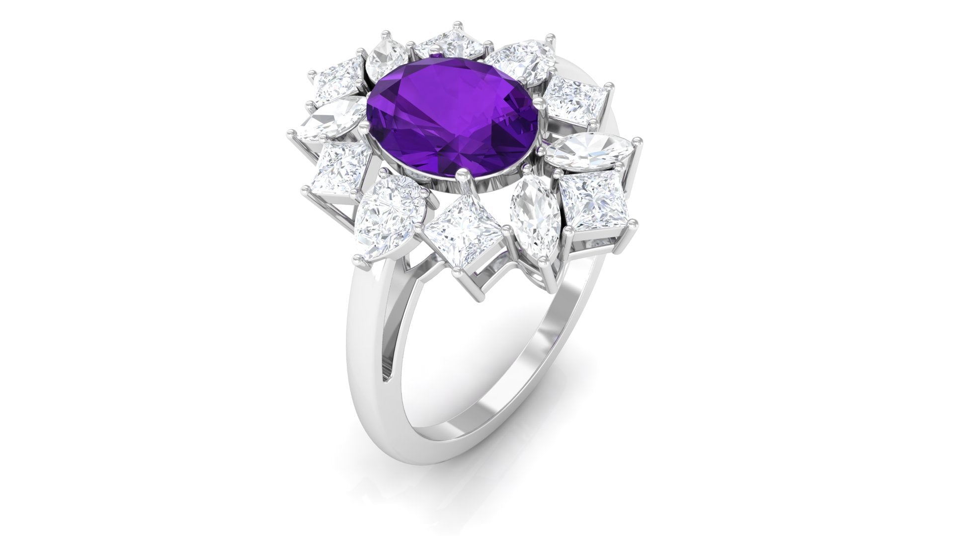 2.25 CT Oval Amethyst Cocktail Engagement Ring with Moissanite Amethyst - ( AAA ) - Quality - Rosec Jewels