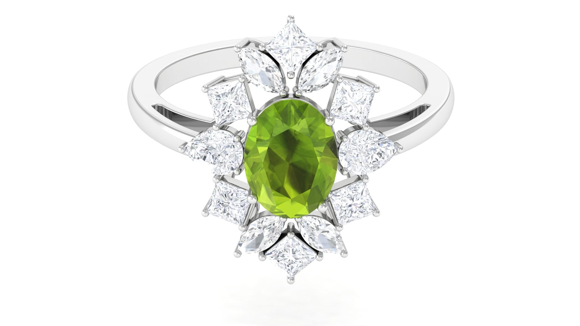 2.25 CT Natural Peridot Cocktail Ring with Moissanite Stones Peridot - ( AAA ) - Quality - Rosec Jewels