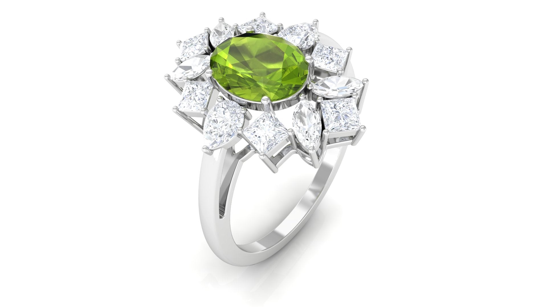 2.25 CT Natural Peridot Cocktail Ring with Moissanite Stones Peridot - ( AAA ) - Quality - Rosec Jewels