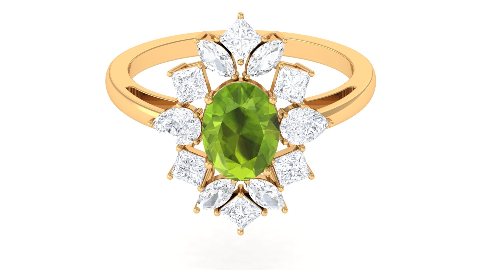 2.25 CT Natural Peridot Cocktail Ring with Moissanite Stones Peridot - ( AAA ) - Quality - Rosec Jewels