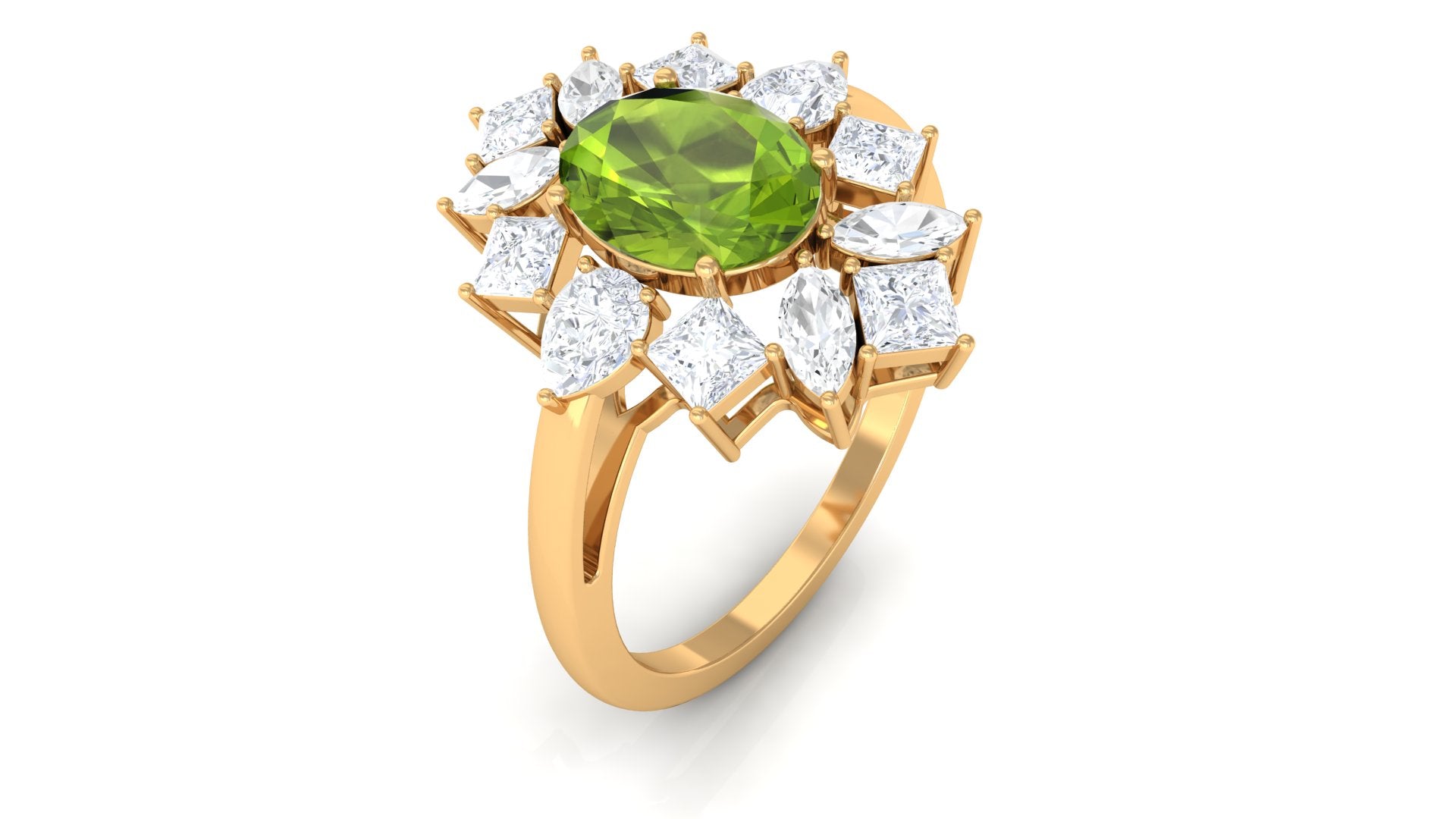 2.25 CT Natural Peridot Cocktail Ring with Moissanite Stones Peridot - ( AAA ) - Quality - Rosec Jewels