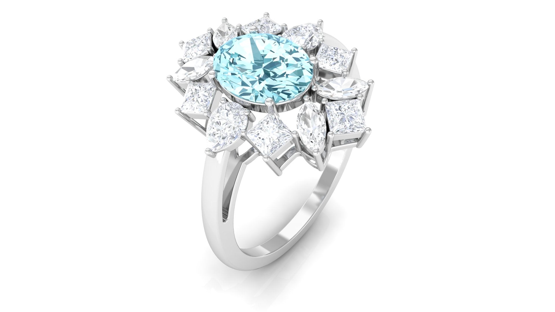 2.25 Carat Aquamarine and Moissanite Cocktail Ring Aquamarine - ( AAA ) - Quality - Rosec Jewels