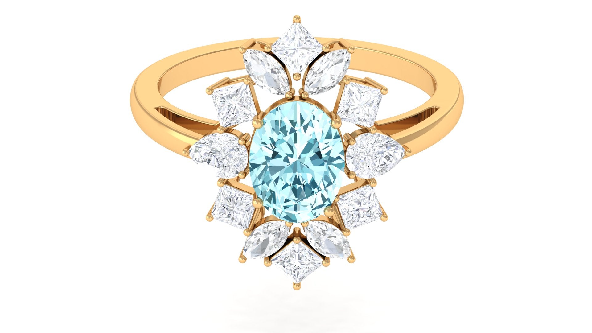 2.25 Carat Aquamarine and Moissanite Cocktail Ring Aquamarine - ( AAA ) - Quality - Rosec Jewels