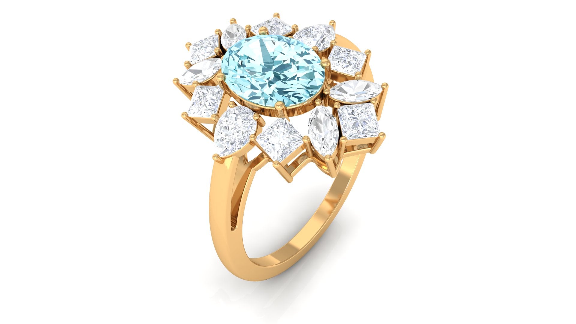 2.25 Carat Aquamarine and Moissanite Cocktail Ring Aquamarine - ( AAA ) - Quality - Rosec Jewels