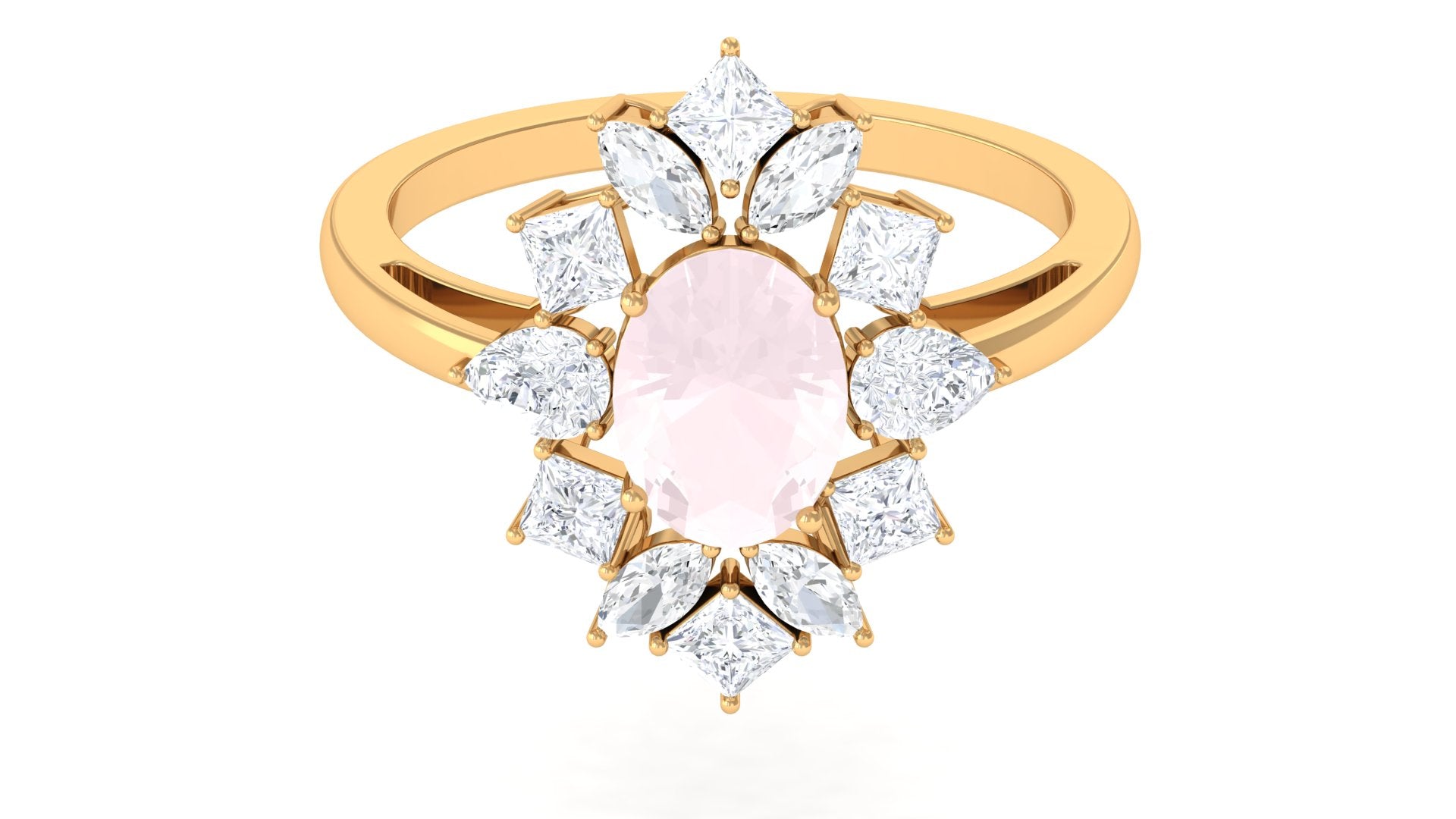 Oval Cut Rose Quartz Cocktail Ring with Moissanite Stones Rose Quartz - ( AAA ) - Quality - Rosec Jewels