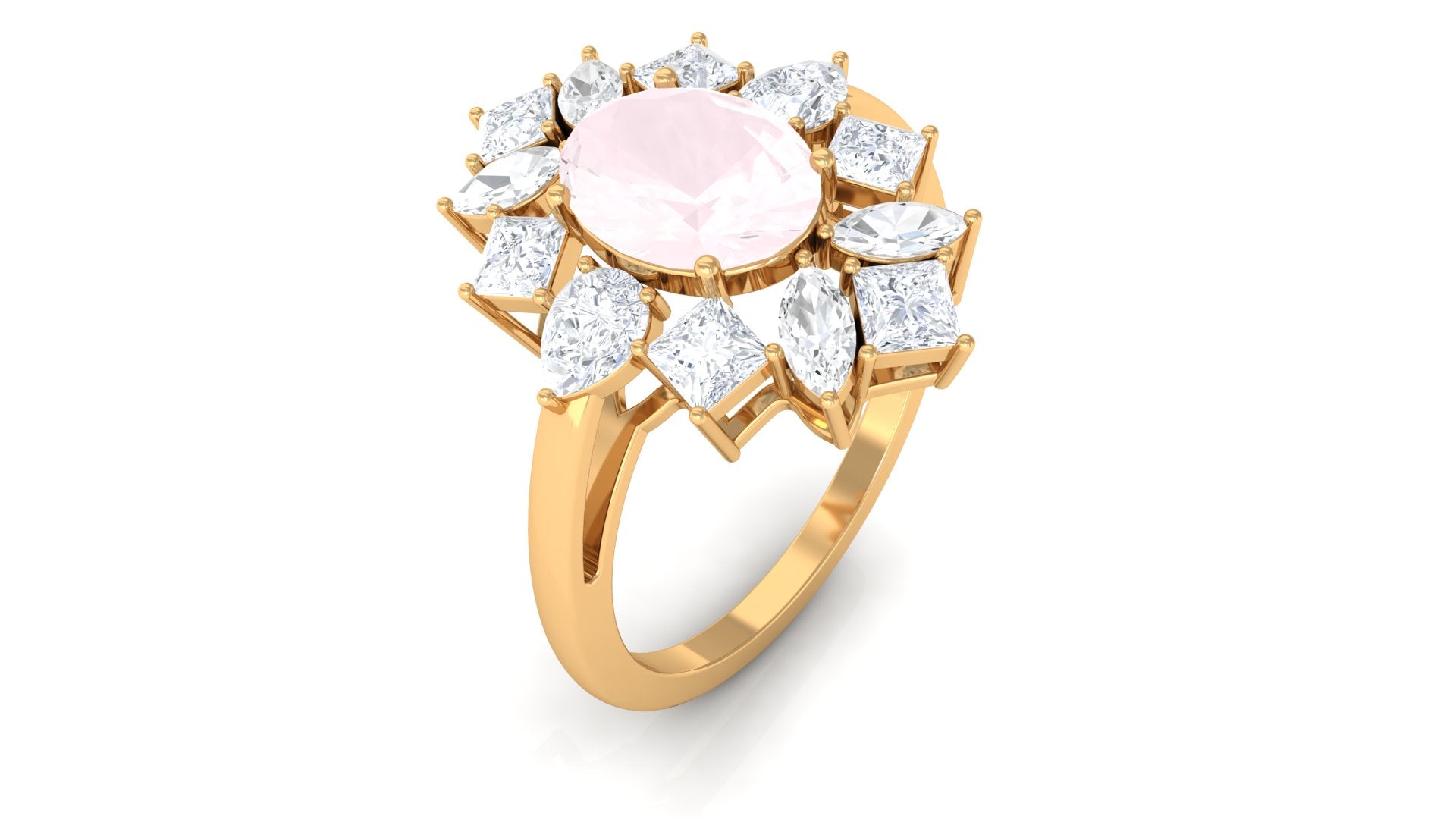 Oval Cut Rose Quartz Cocktail Ring with Moissanite Stones Rose Quartz - ( AAA ) - Quality - Rosec Jewels