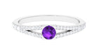 Minimal Amethyst and Diamond Split Shank Promise Ring Amethyst - ( AAA ) - Quality - Rosec Jewels