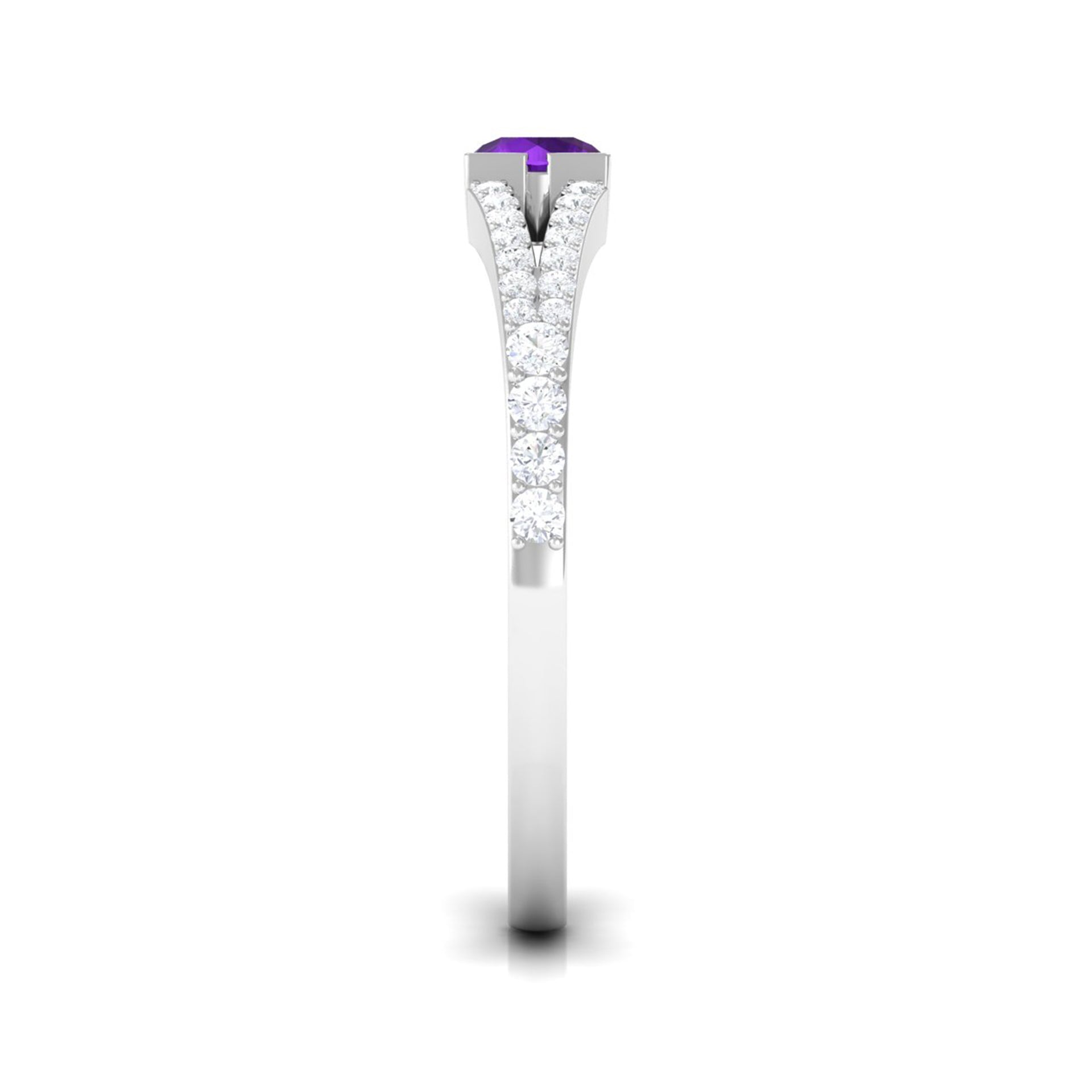 Minimal Amethyst and Diamond Split Shank Promise Ring Amethyst - ( AAA ) - Quality - Rosec Jewels