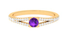 Minimal Amethyst and Diamond Split Shank Promise Ring Amethyst - ( AAA ) - Quality - Rosec Jewels