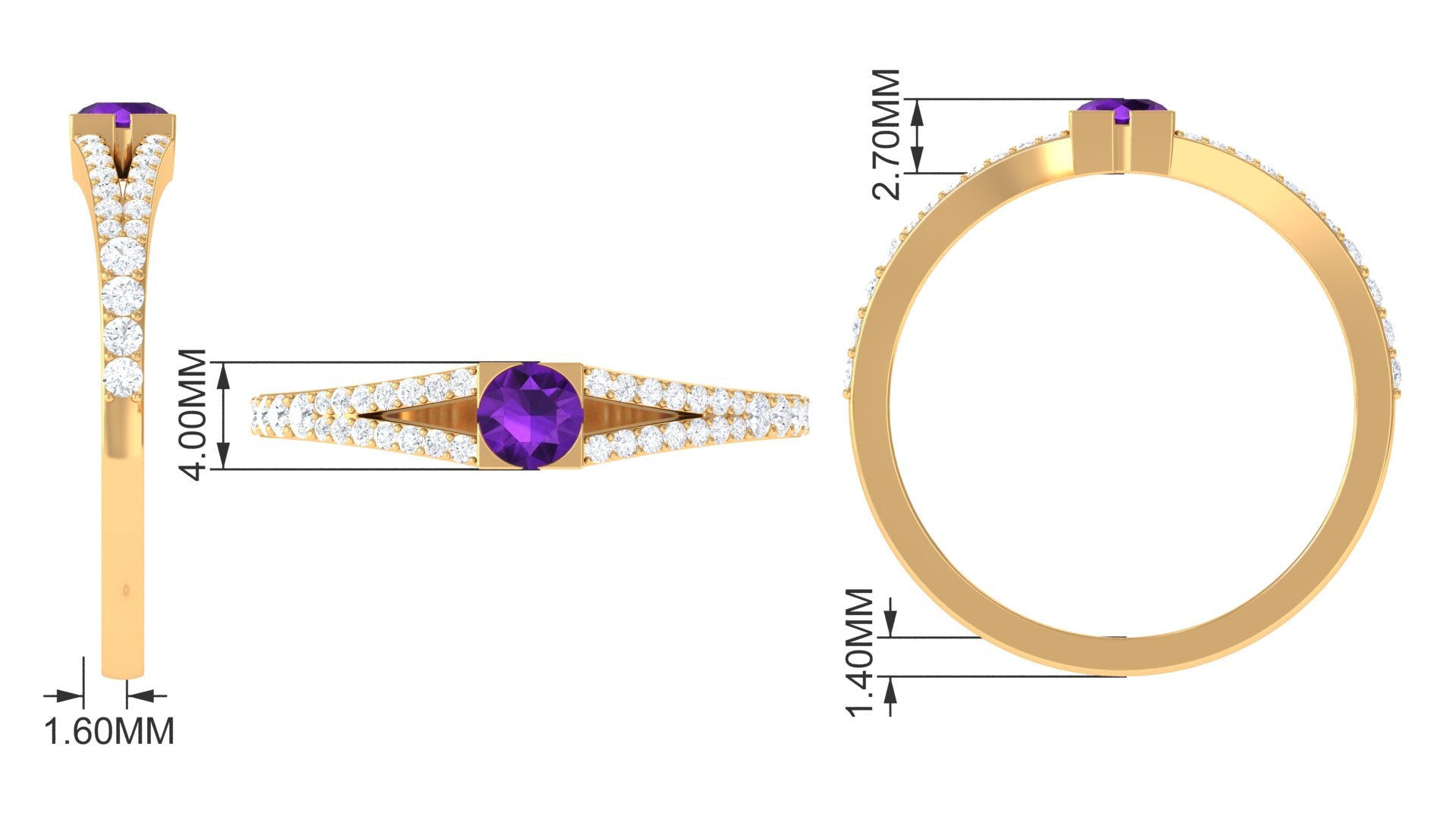 Minimal Amethyst and Diamond Split Shank Promise Ring Amethyst - ( AAA ) - Quality - Rosec Jewels