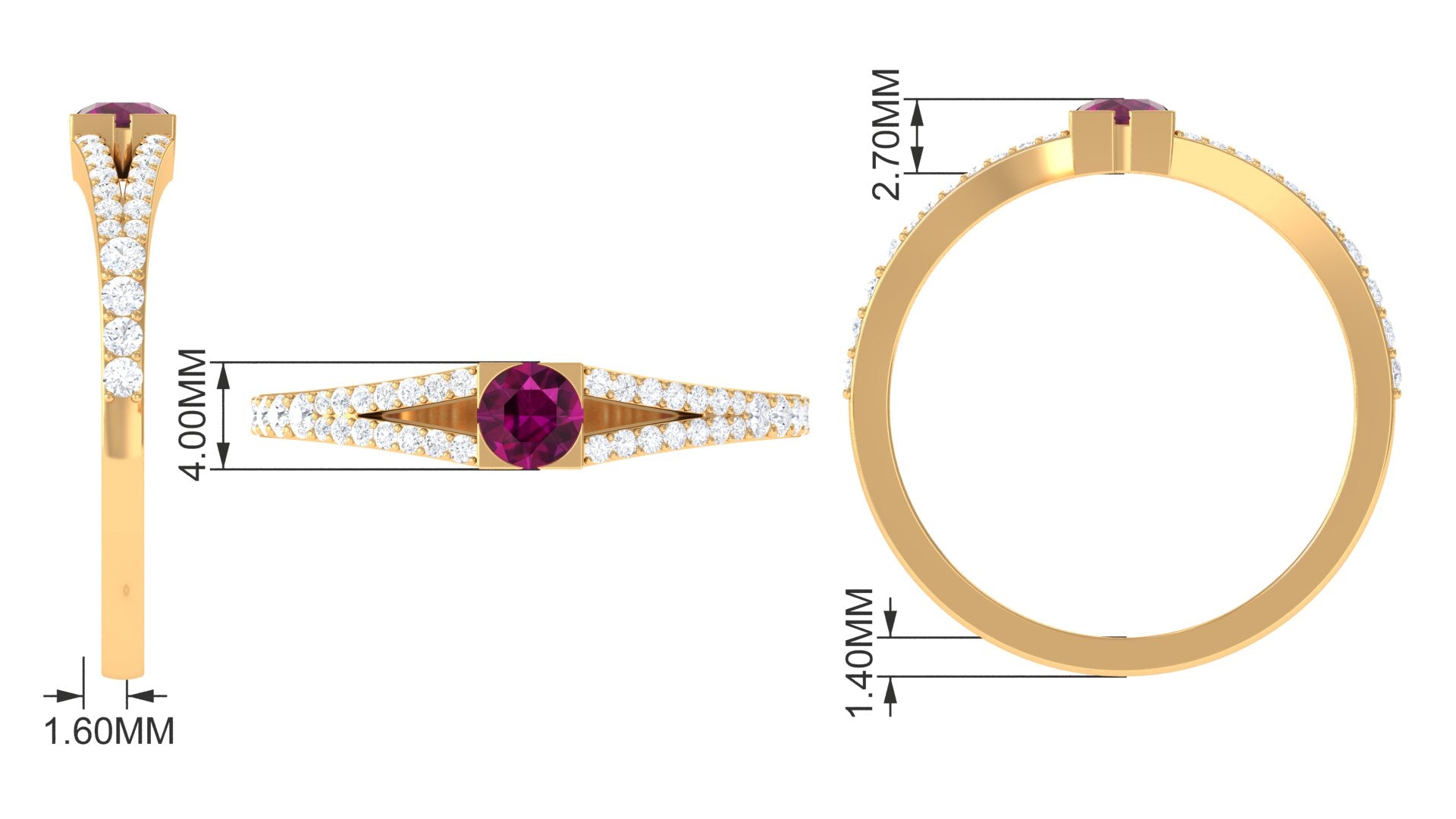 0.75 CT Natural Rhodolite Minimal Promise Ring with Diamond Rhodolite - ( AAA ) - Quality - Rosec Jewels