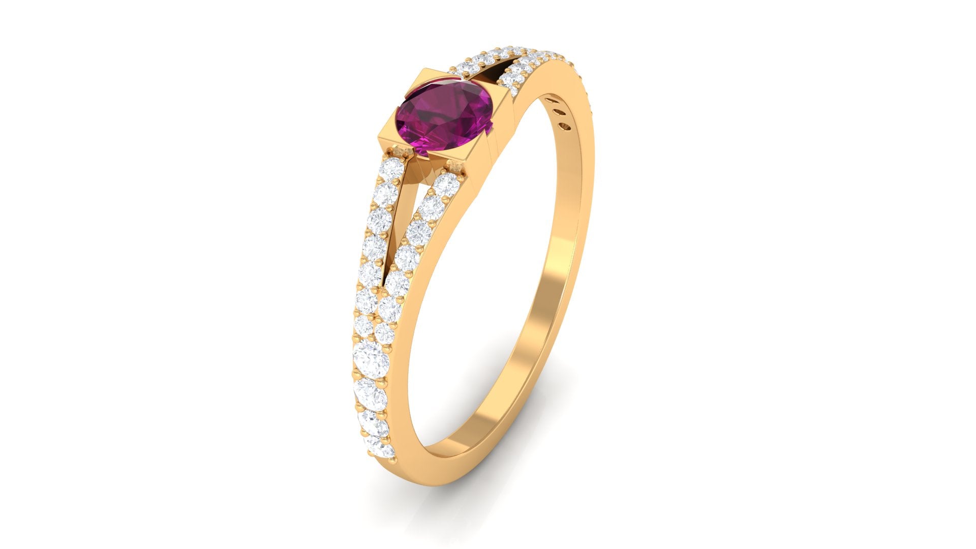 0.75 CT Natural Rhodolite Minimal Promise Ring with Diamond Rhodolite - ( AAA ) - Quality - Rosec Jewels