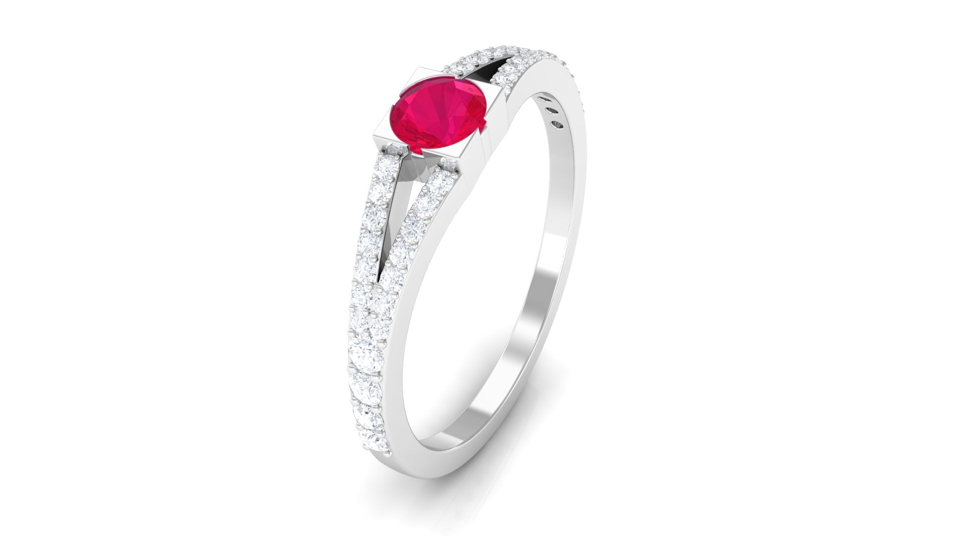 3/4 CT Minimal Ruby and Diamond Split Shank Promise Ring Ruby - ( AAA ) - Quality - Rosec Jewels