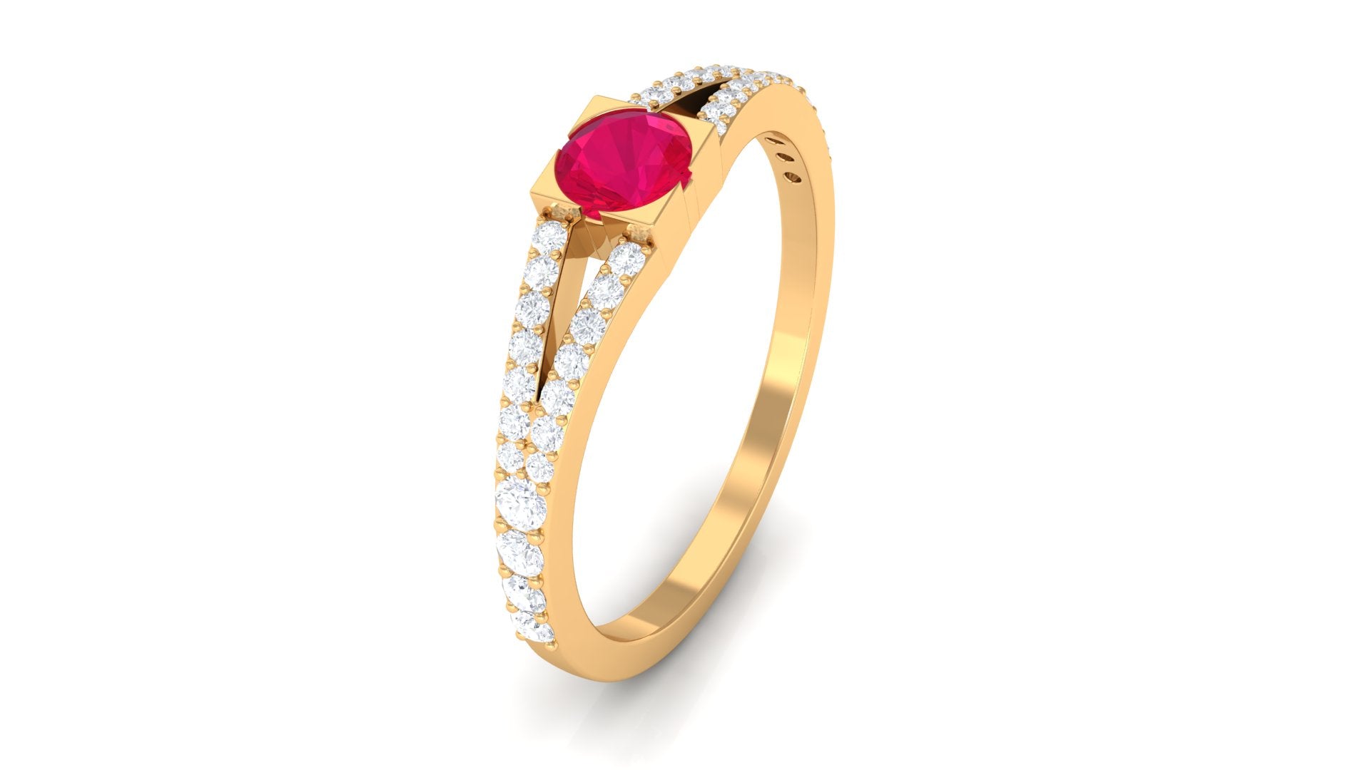 3/4 CT Minimal Ruby and Diamond Split Shank Promise Ring Ruby - ( AAA ) - Quality - Rosec Jewels