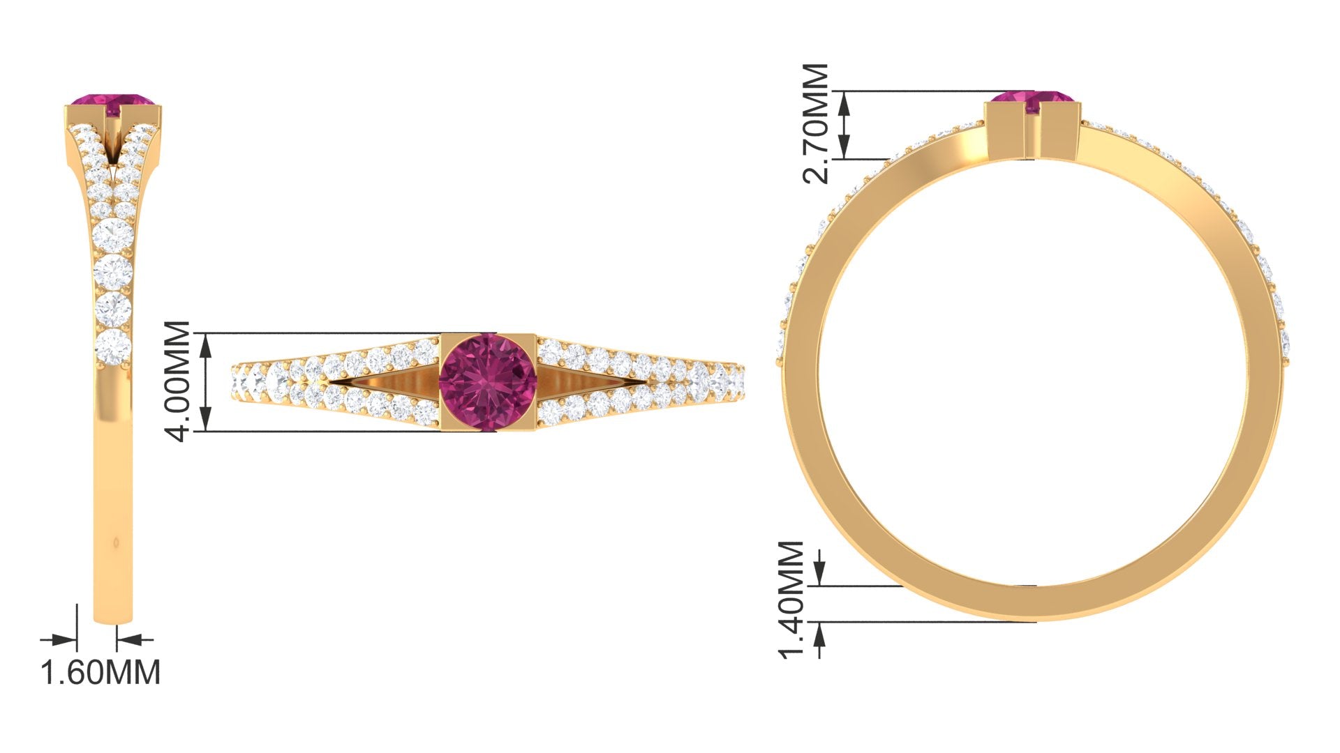 Minimal Pink Tourmaline Split Shank Ring with Diamond Pink Tourmaline - ( AAA ) - Quality - Rosec Jewels