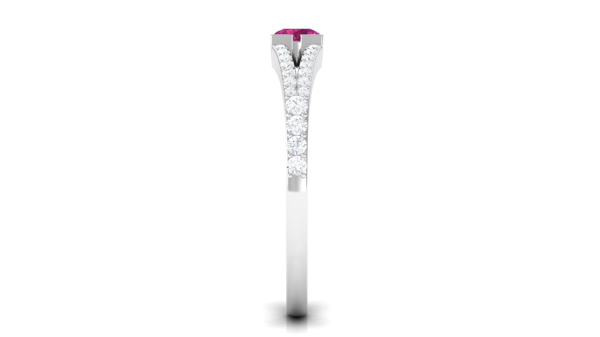 Minimal Pink Tourmaline Split Shank Ring with Diamond Pink Tourmaline - ( AAA ) - Quality - Rosec Jewels