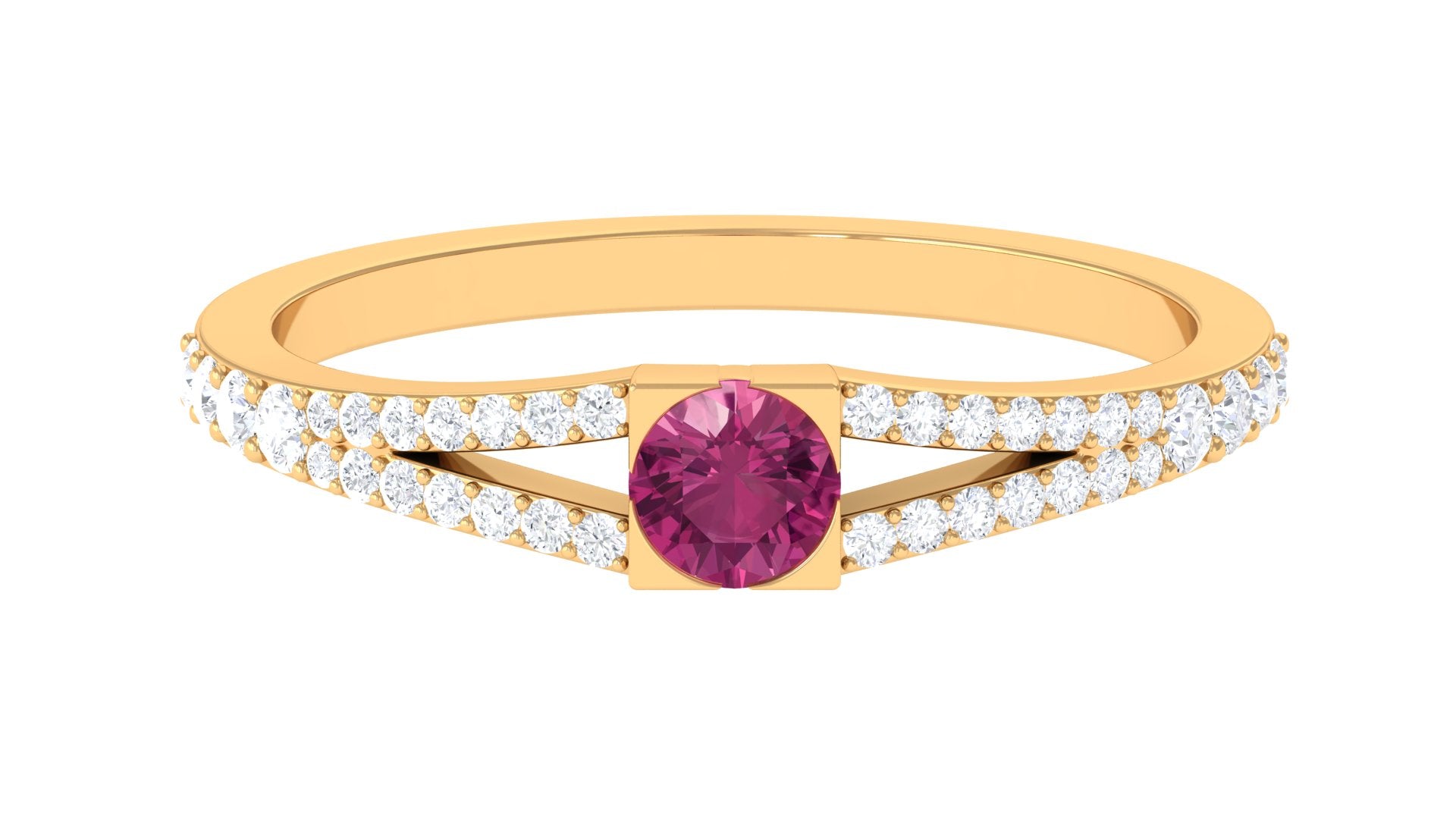 Minimal Pink Tourmaline Split Shank Ring with Diamond Pink Tourmaline - ( AAA ) - Quality - Rosec Jewels