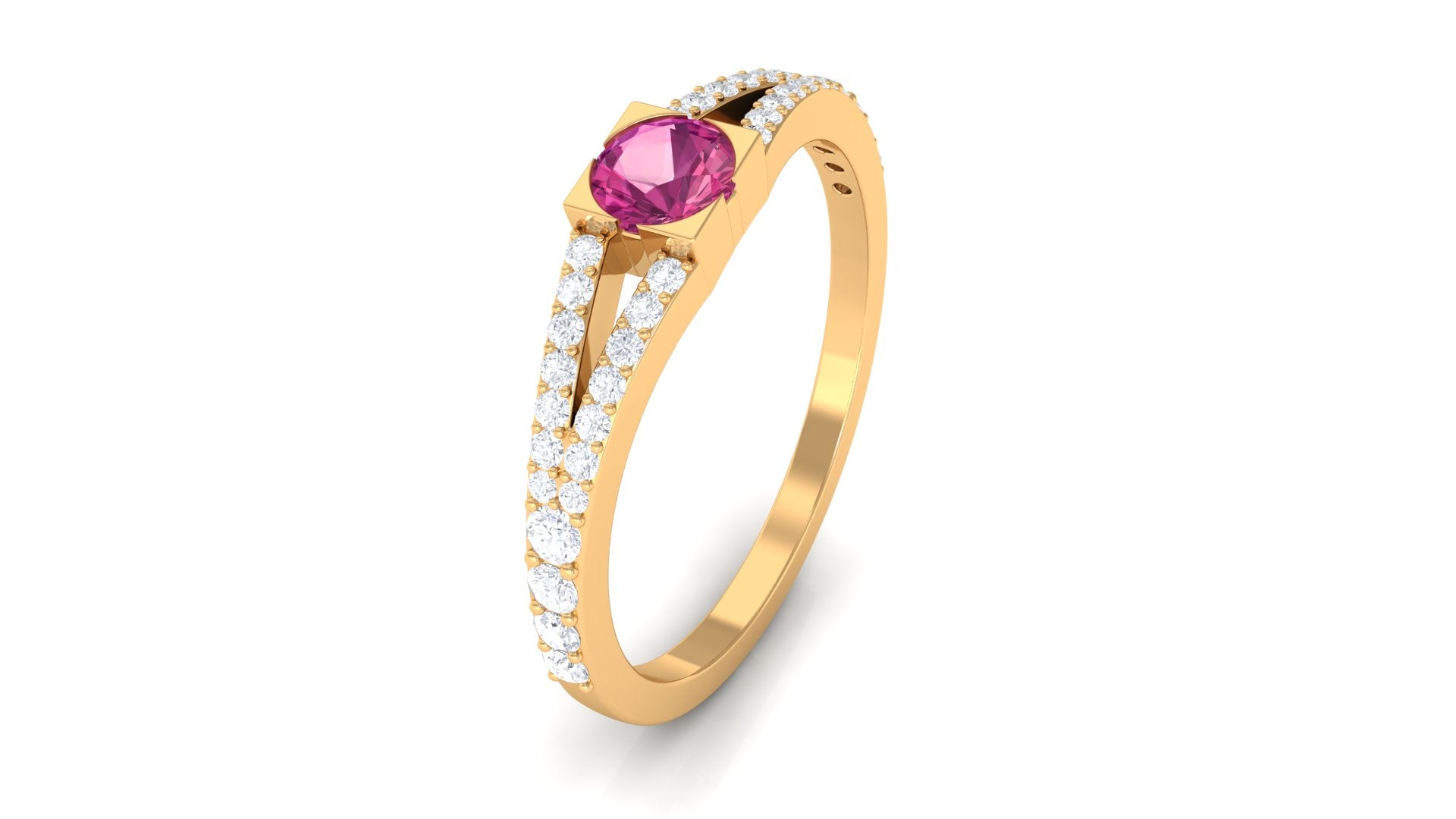 Minimal Pink Tourmaline Split Shank Ring with Diamond Pink Tourmaline - ( AAA ) - Quality - Rosec Jewels