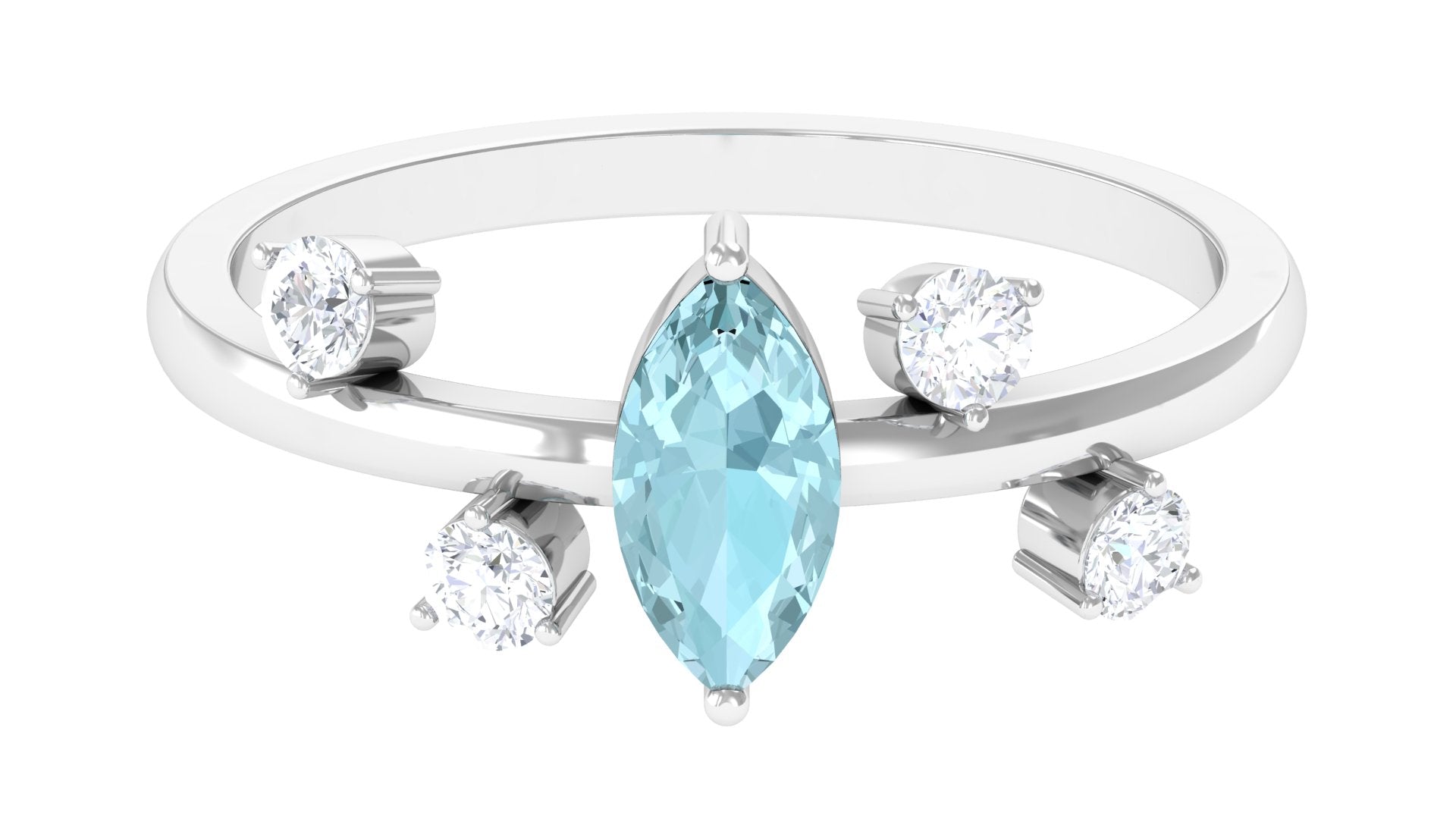 Marquise Cut Solitaire Sky Blue Topaz Ring with Scatter Diamond Sky Blue Topaz - ( AAA ) - Quality - Rosec Jewels