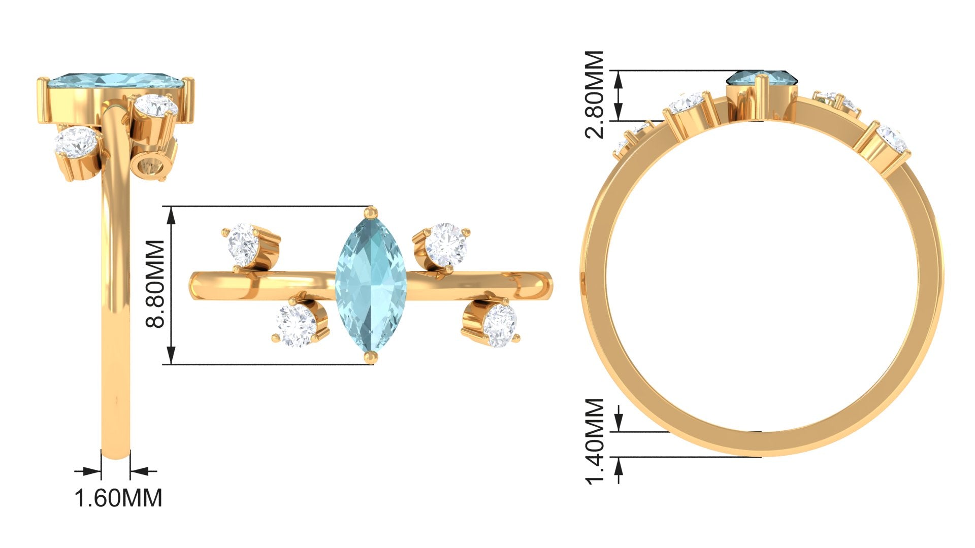 Marquise Cut Solitaire Sky Blue Topaz Ring with Scatter Diamond Sky Blue Topaz - ( AAA ) - Quality - Rosec Jewels