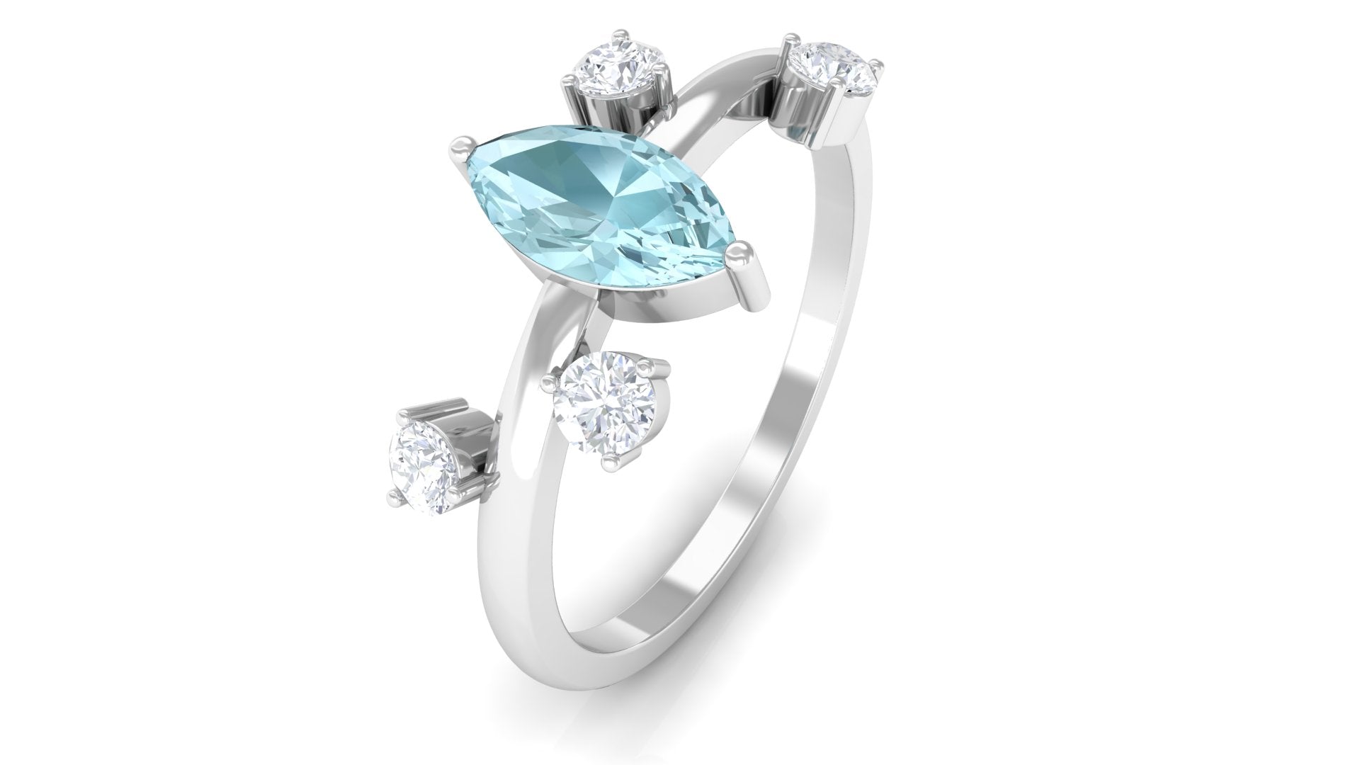 Marquise Cut Solitaire Sky Blue Topaz Ring with Scatter Diamond Sky Blue Topaz - ( AAA ) - Quality - Rosec Jewels