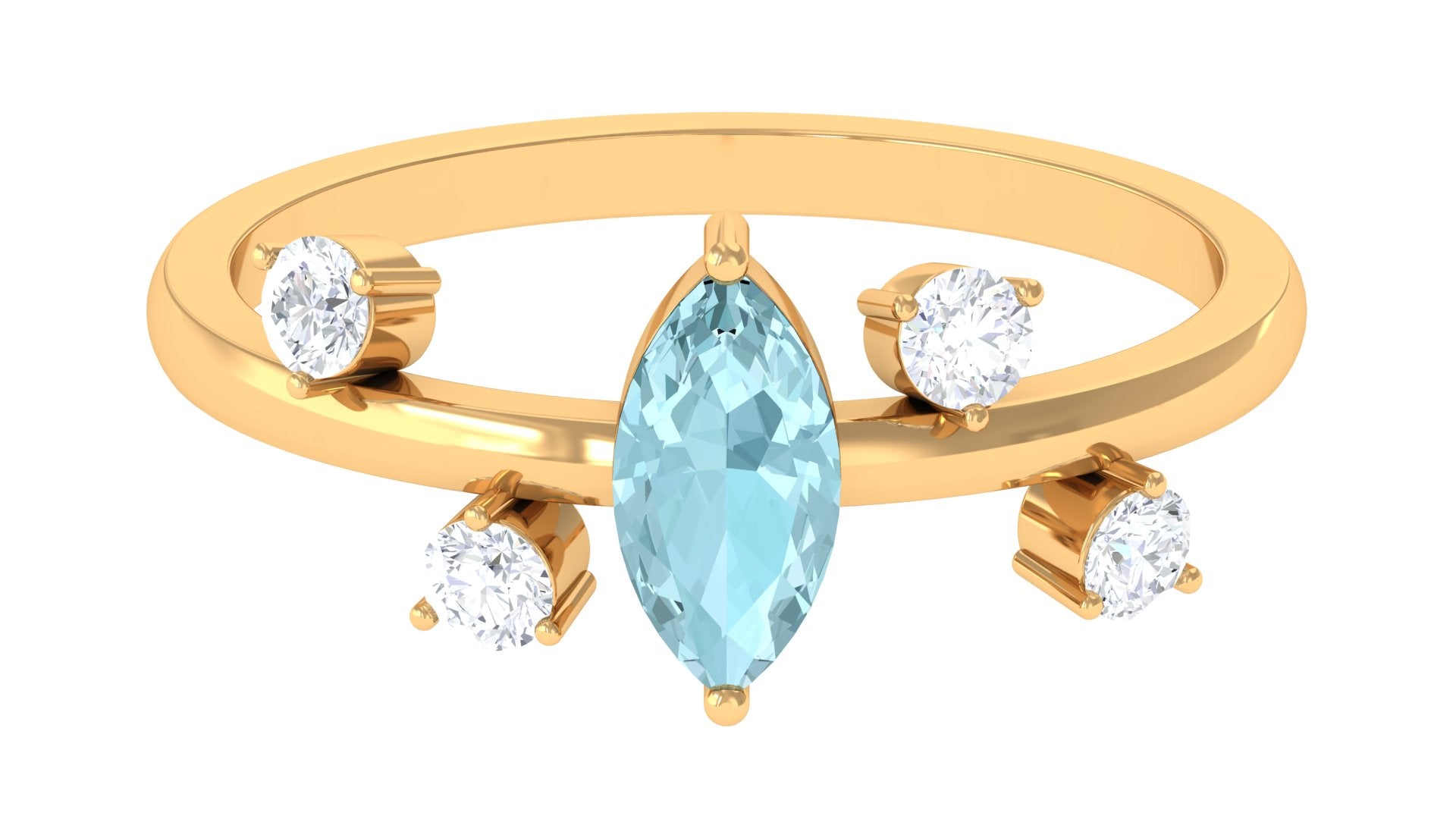 Marquise Cut Solitaire Sky Blue Topaz Ring with Scatter Diamond Sky Blue Topaz - ( AAA ) - Quality - Rosec Jewels