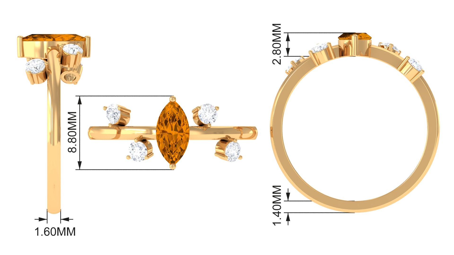 1 CT Marquise Cut Citrine Scatter Ring with Diamond Stones Citrine - ( AAA ) - Quality - Rosec Jewels