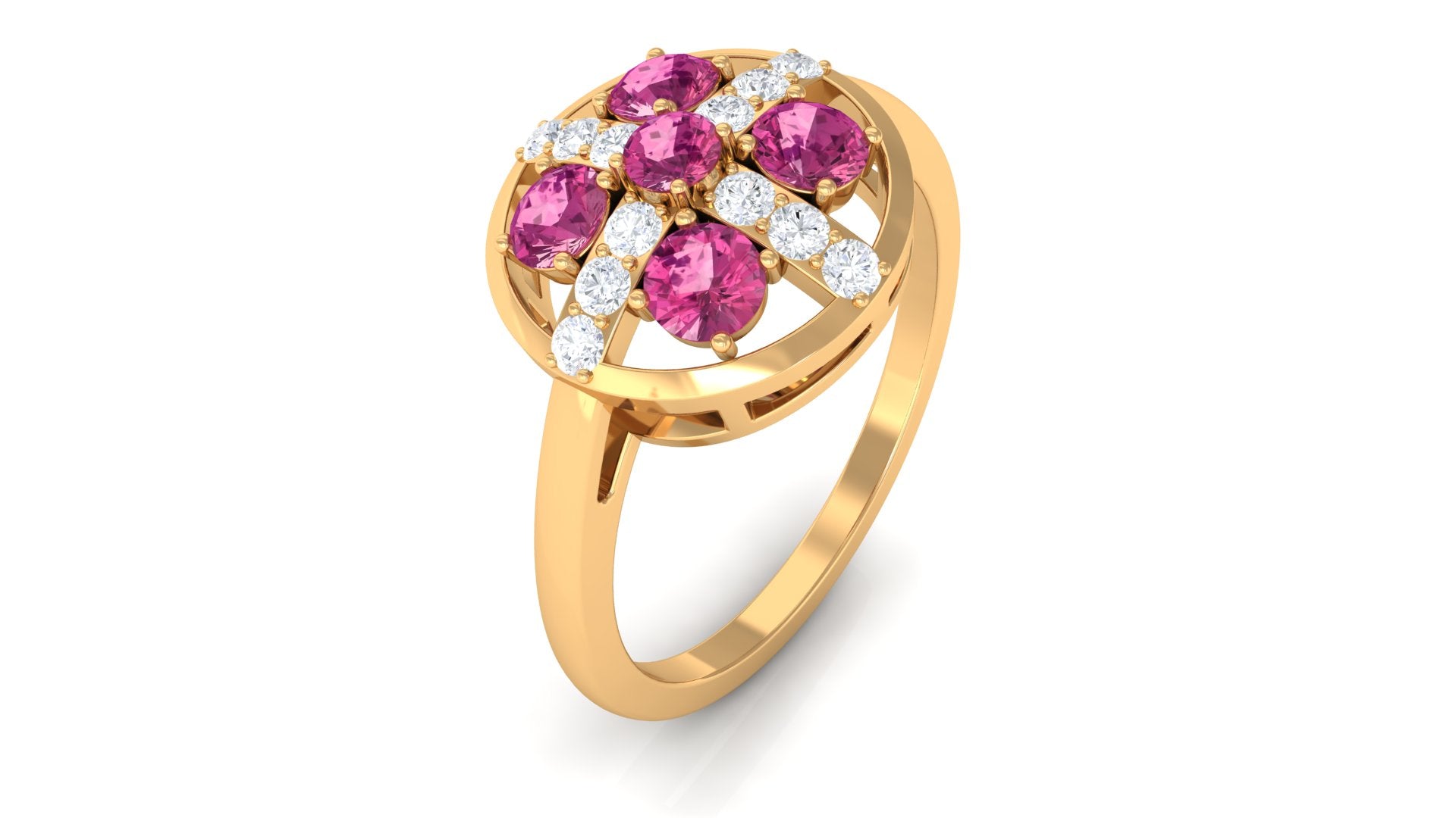 Real Pink Tourmaline Contemporary Ring with Diamond Pink Tourmaline - ( AAA ) - Quality - Rosec Jewels