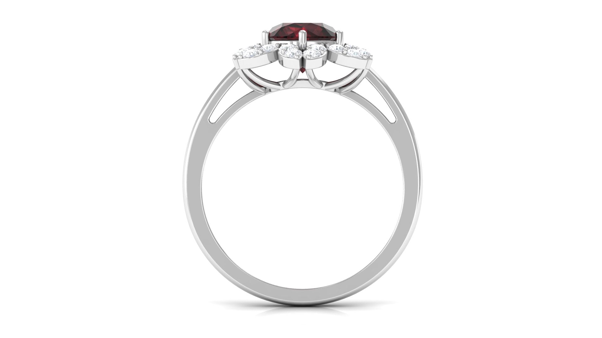 2.25 Ct Round Garnet Flower Engagement Ring with Diamond Garnet - ( AAA ) - Quality - Rosec Jewels