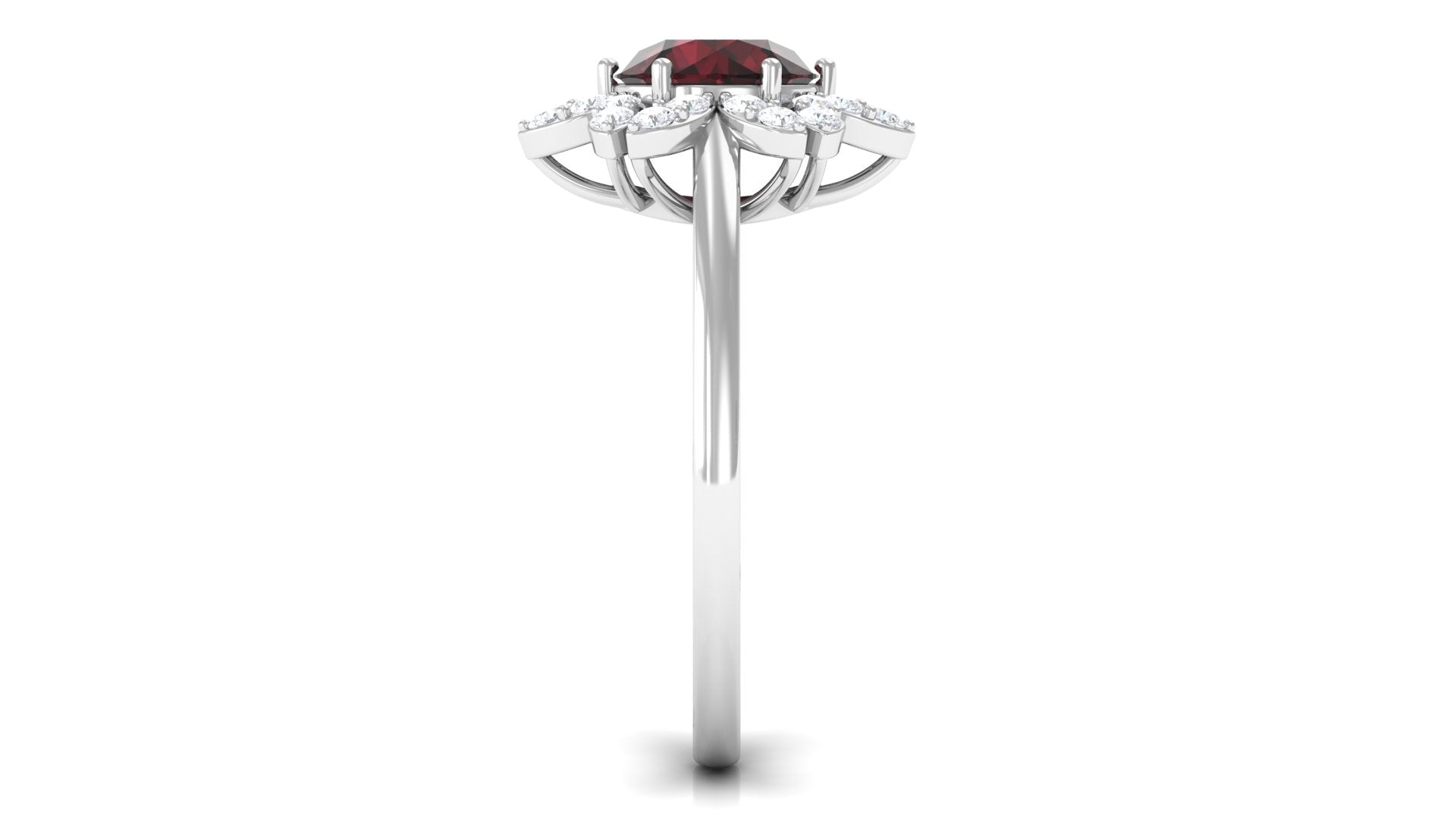 2.25 Ct Round Garnet Flower Engagement Ring with Diamond Garnet - ( AAA ) - Quality - Rosec Jewels