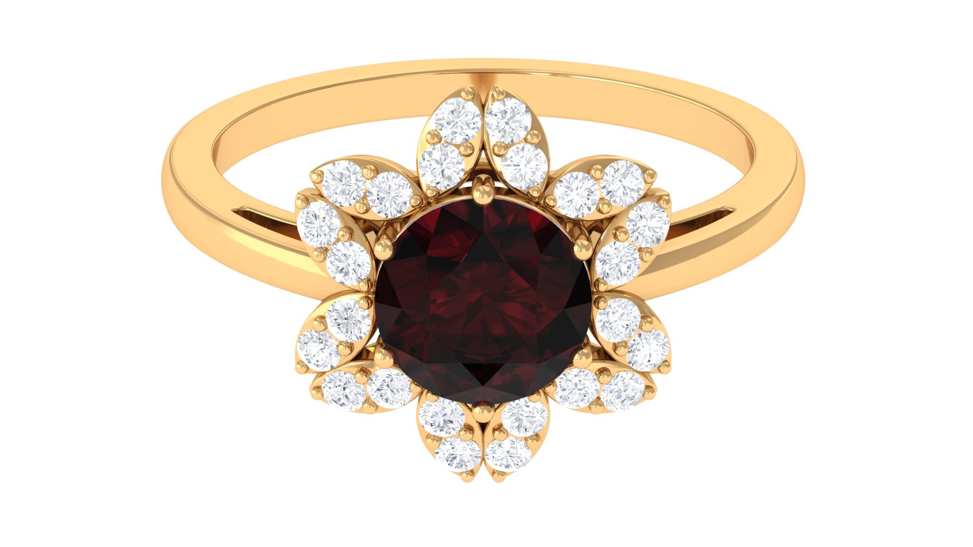 2.25 Ct Round Garnet Flower Engagement Ring with Diamond Garnet - ( AAA ) - Quality - Rosec Jewels